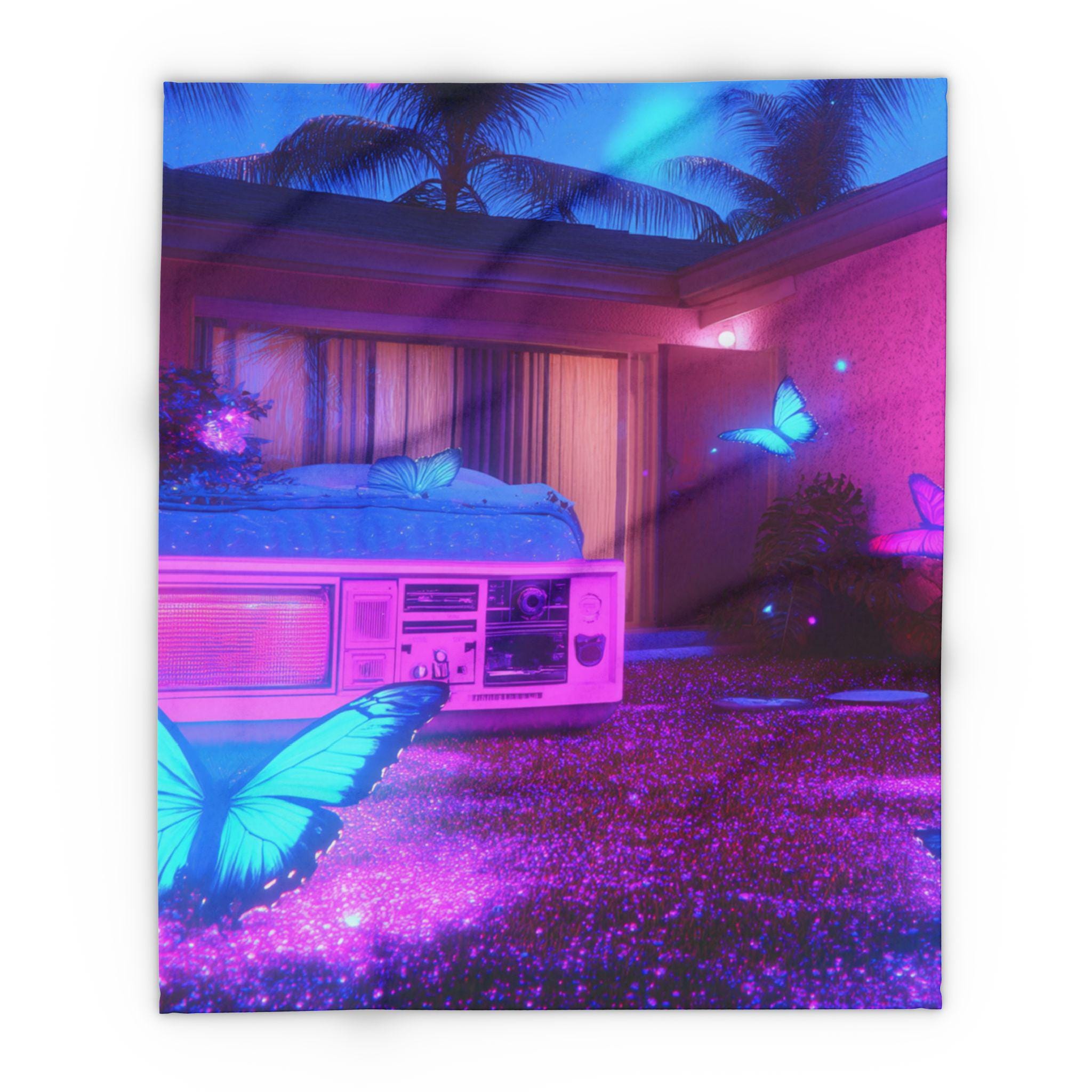 Vibrant Ethereal Butterfly Fleece Throw: Cozy Colorful Home Decor Art Gift for Living Room