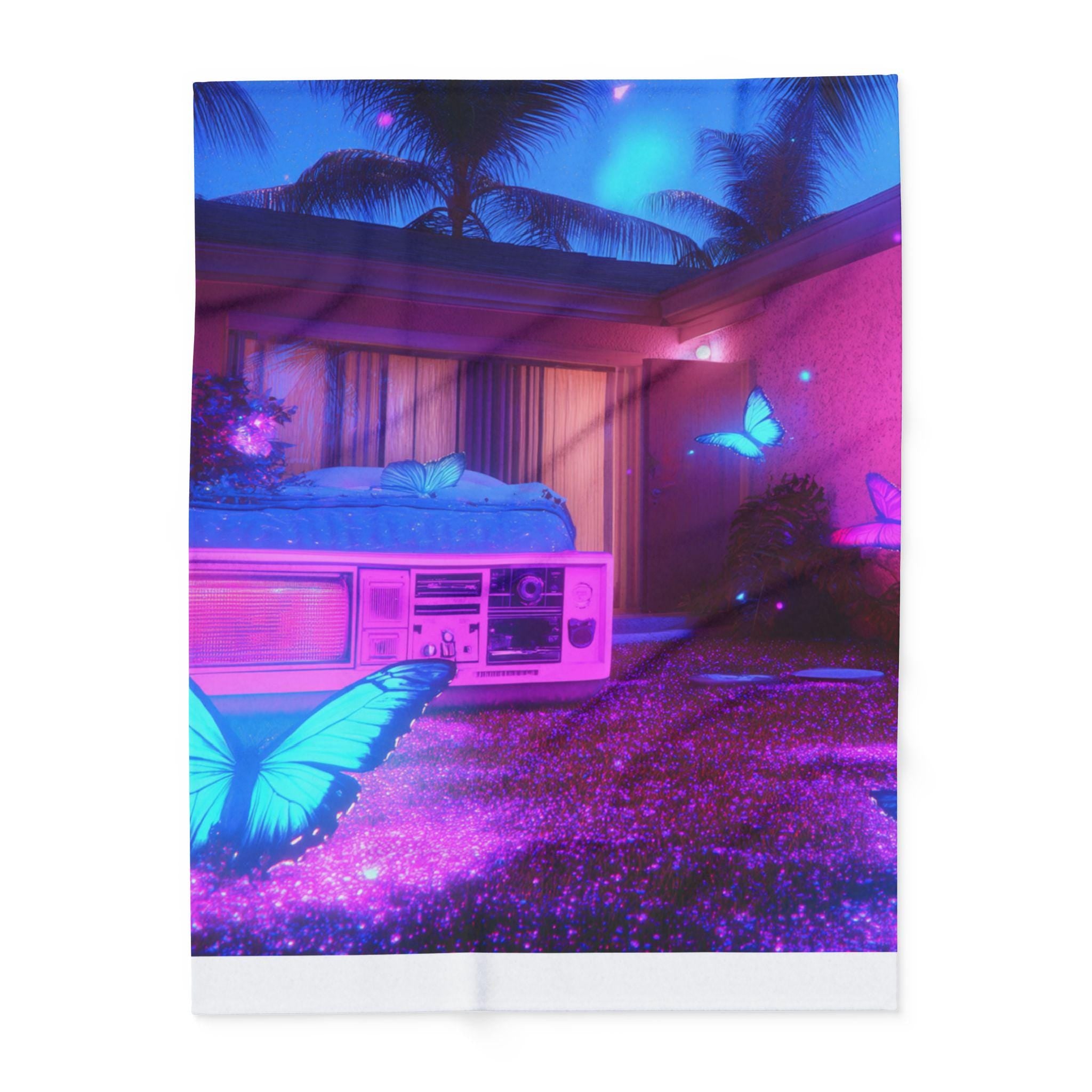 Vibrant Ethereal Butterfly Fleece Throw: Cozy Colorful Home Decor Art Gift for Living Room