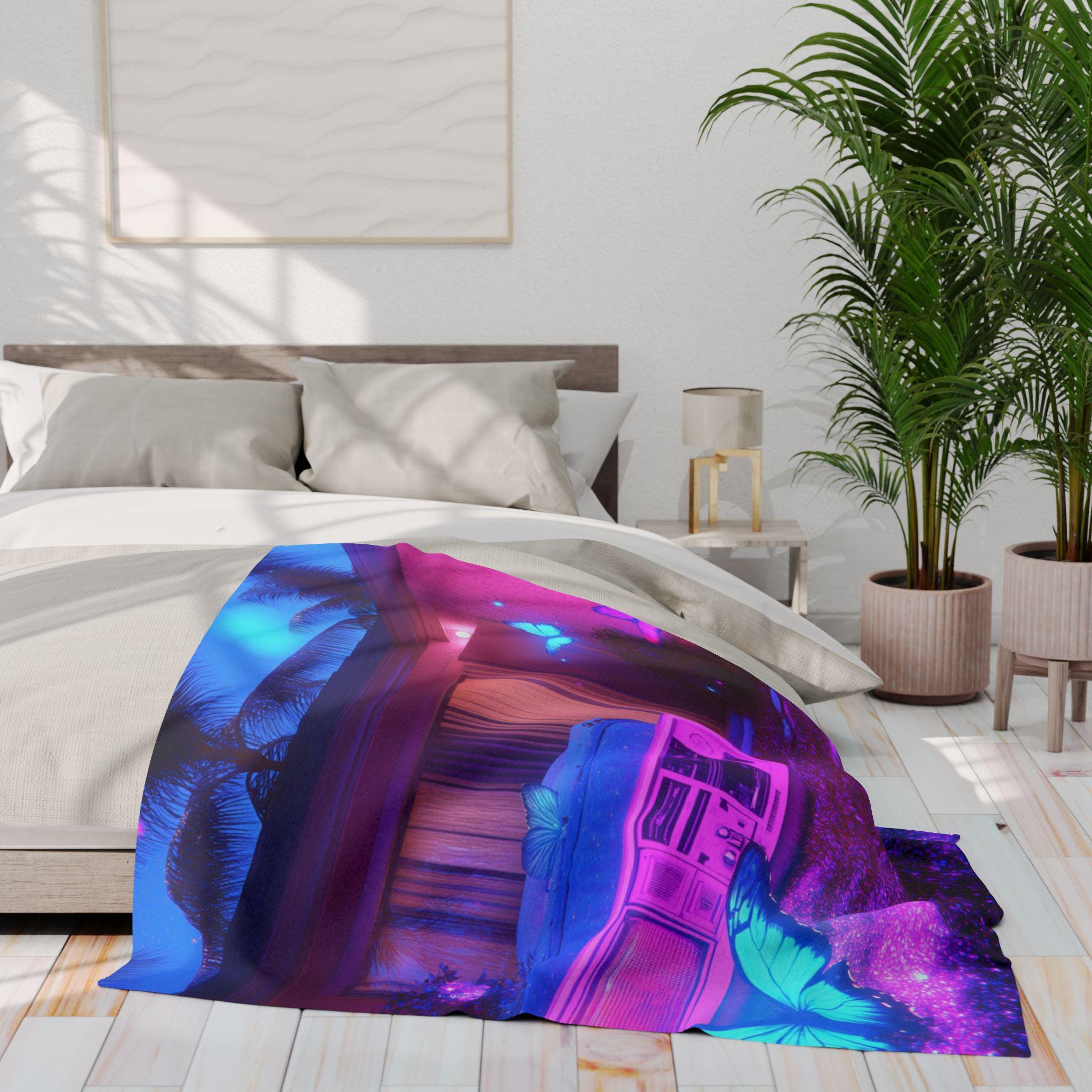 Vibrant Ethereal Butterfly Fleece Throw: Cozy Colorful Home Decor Art Gift for Living Room