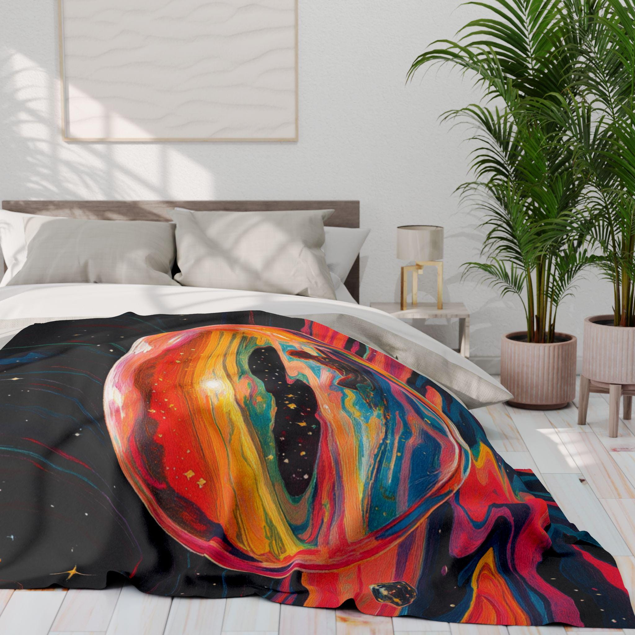 Whimsical Floral Fleece Throw: Colorful Butterfly Art Blanket for Cozy Home Decor