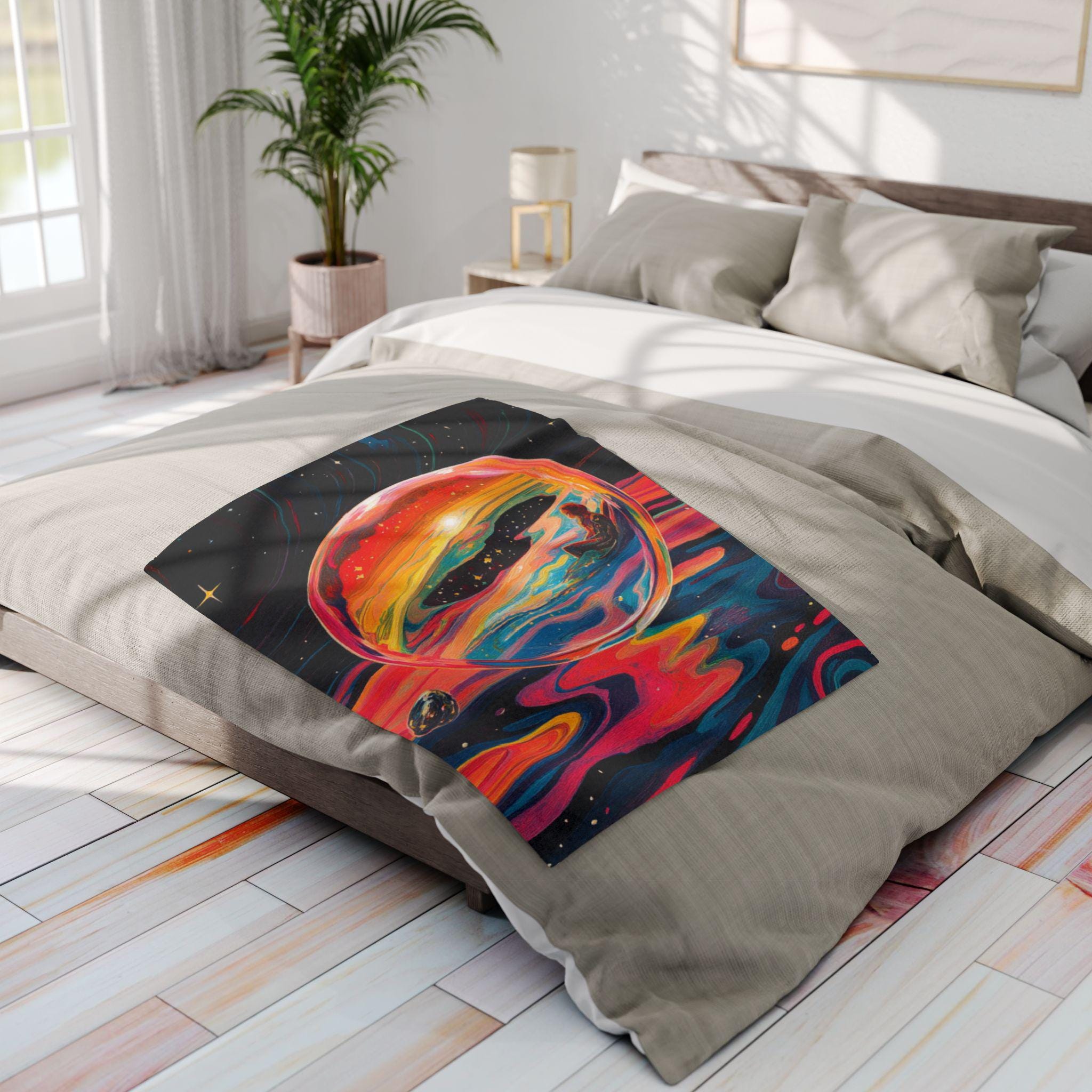 Whimsical Floral Fleece Throw: Colorful Butterfly Art Blanket for Cozy Home Decor