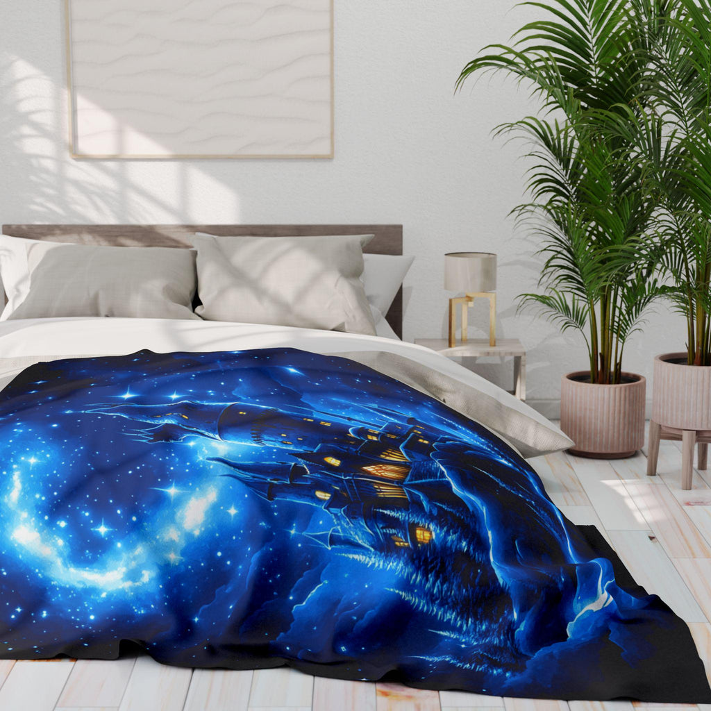 Enchanting Celestial Castle Fleece Throw: Starry Night Fantasy Decor for Cozy Bedroom Comfort