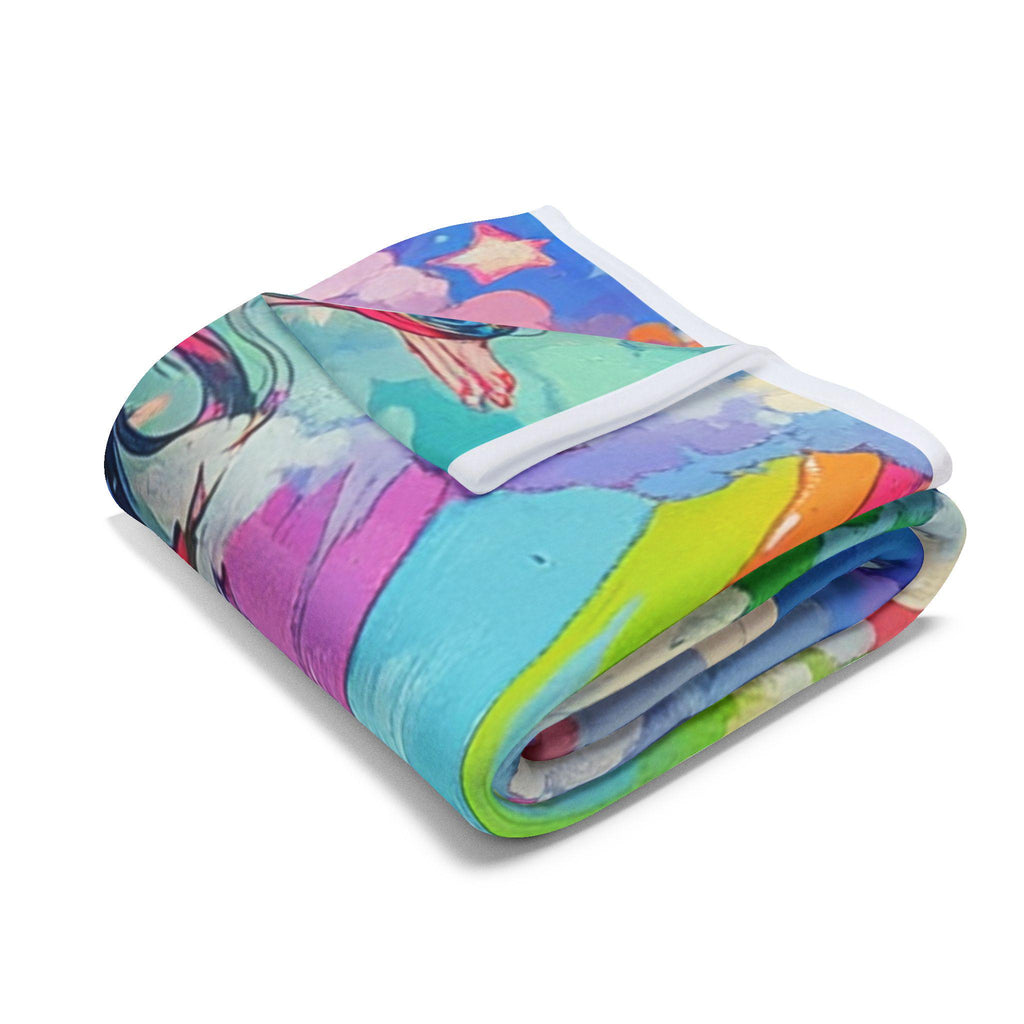 Rainbow Anime Girl Fleece Blanket: Colorful Comic Con Throw