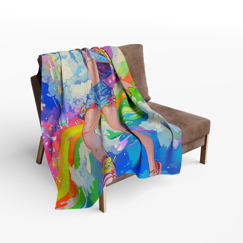 Rainbow Anime Girl Fleece Blanket: Colorful Comic Con Throw