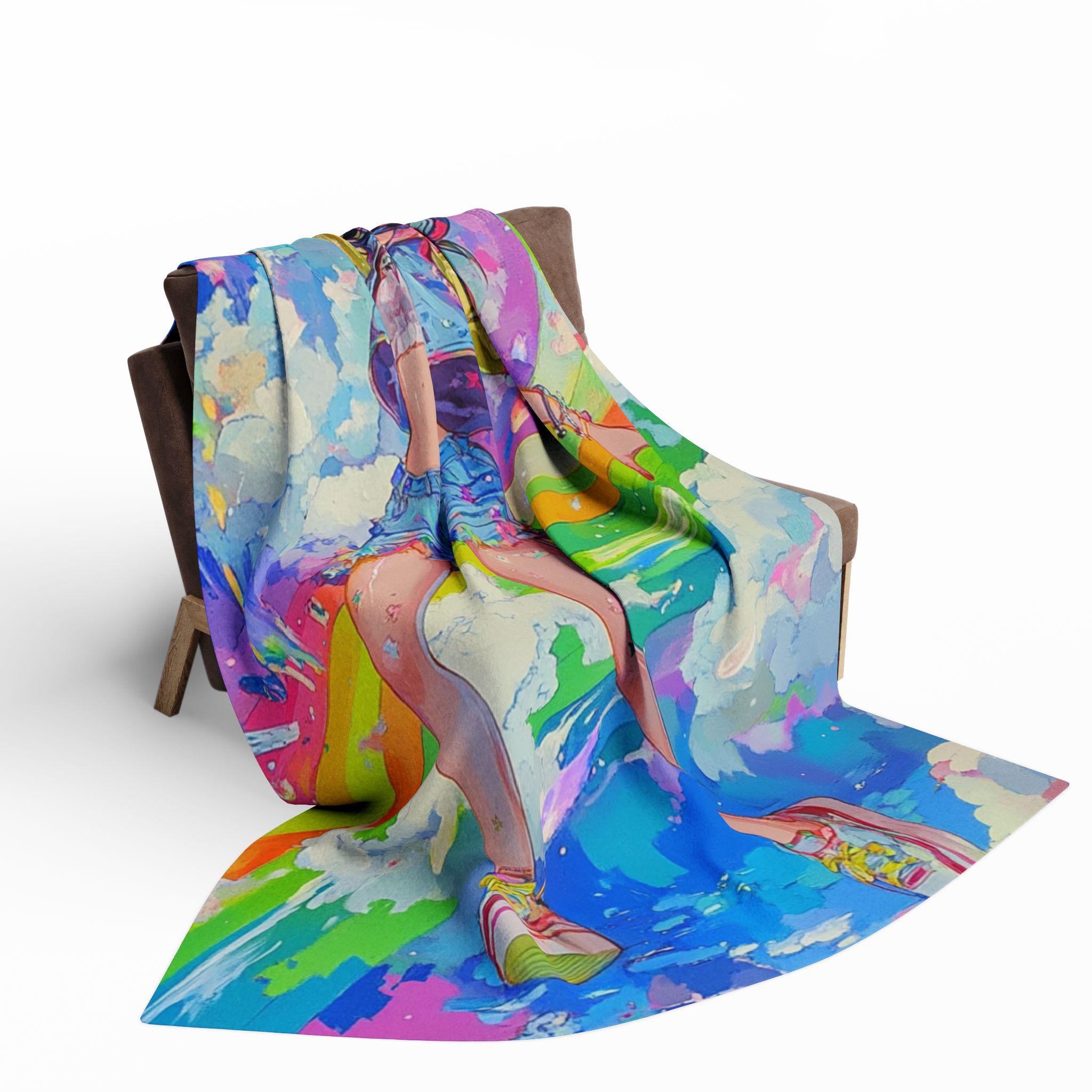Rainbow Anime Girl Fleece Blanket: Colorful Comic Con Throw