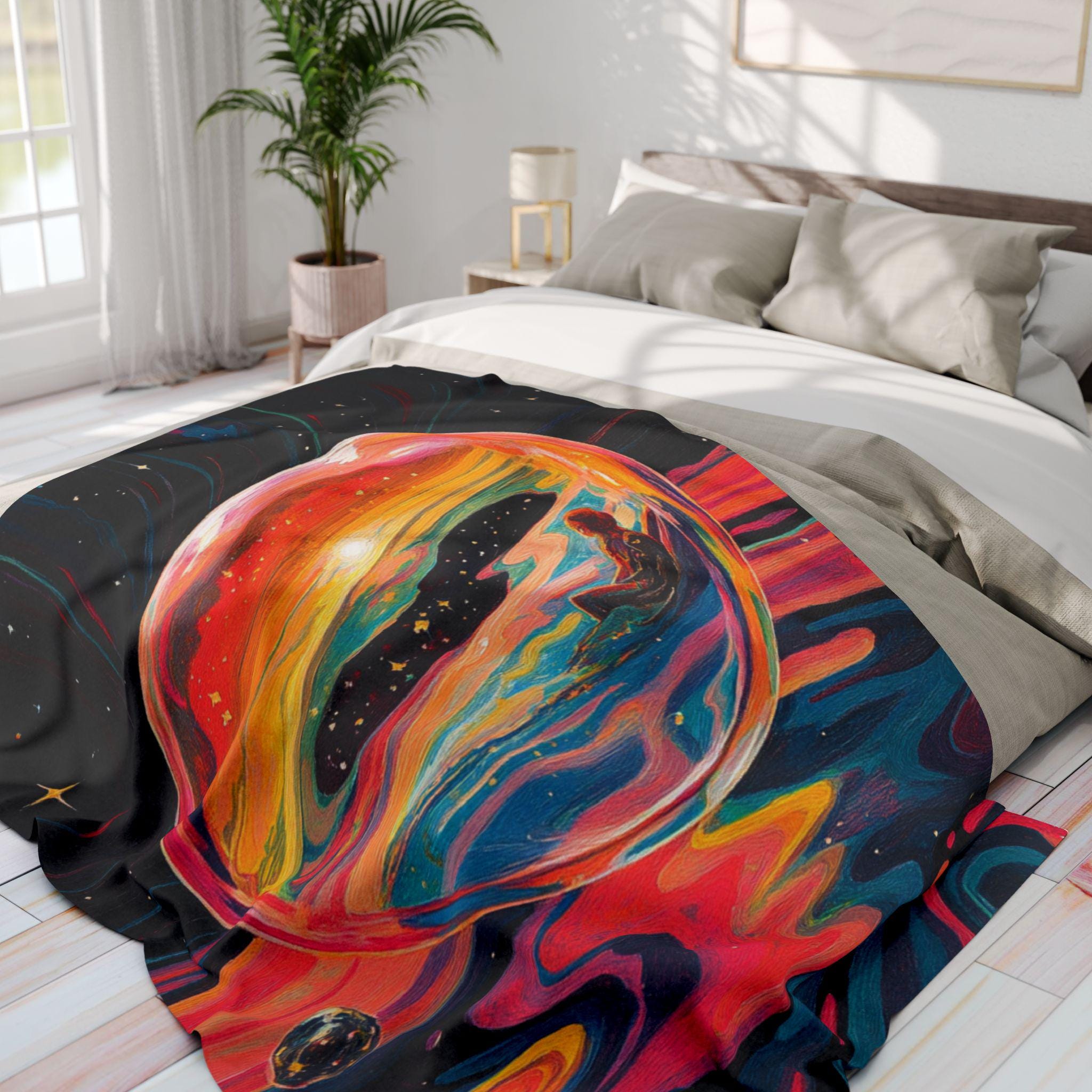 Whimsical Floral Fleece Throw: Colorful Butterfly Art Blanket for Cozy Home Decor