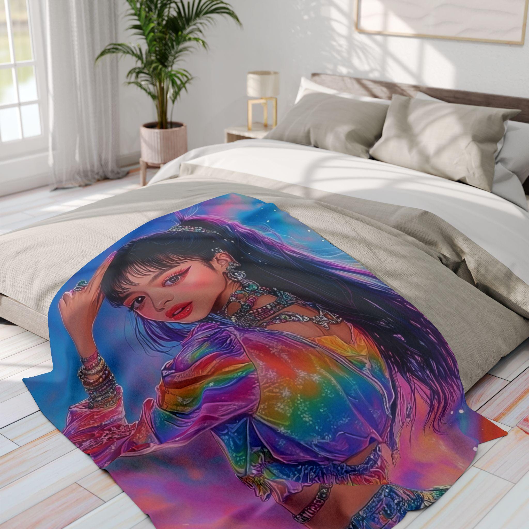Colorful Rainbow Arctic Fleece Blanket: Boho Bedroom Decor
