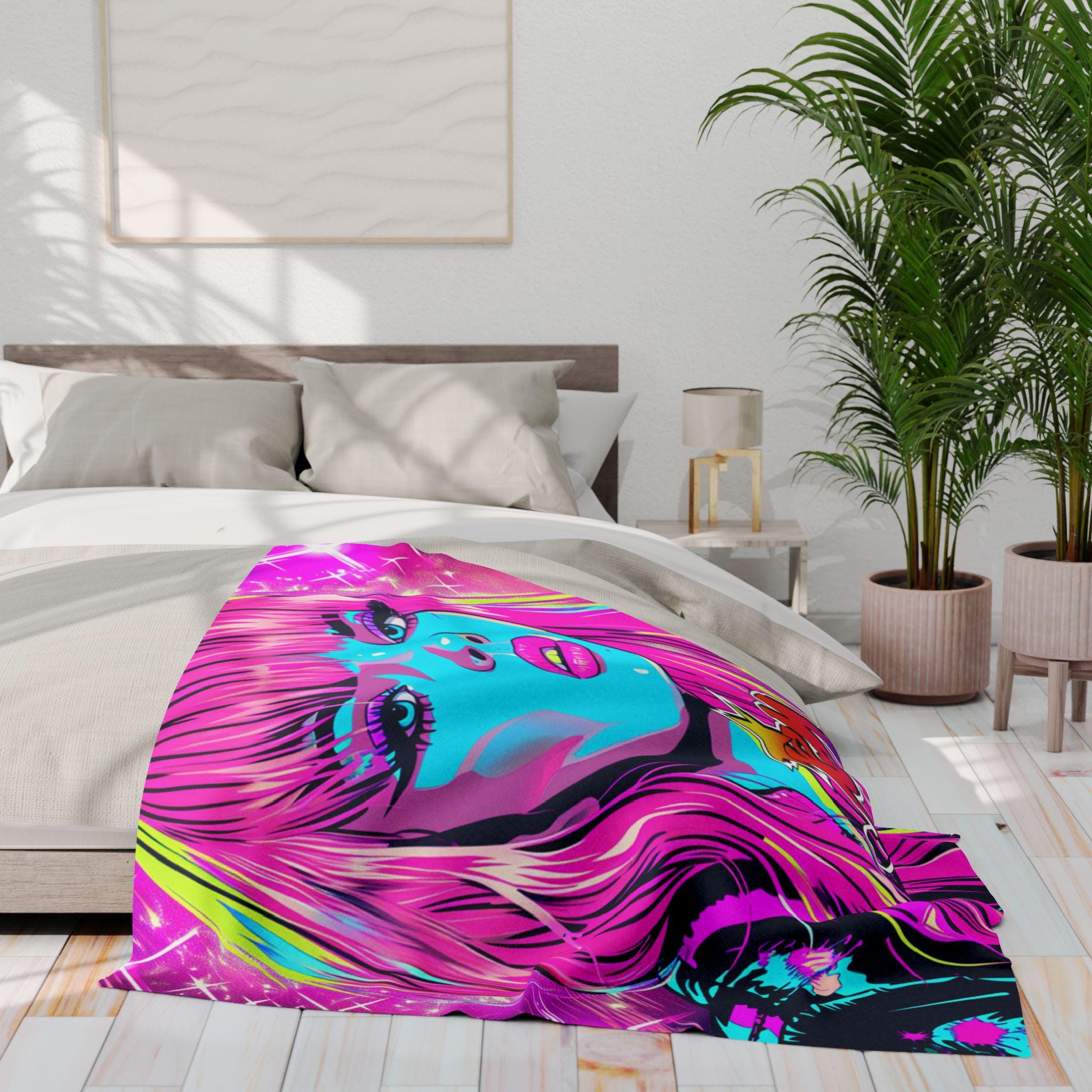 Vibrant Pop Art Fleece Blanket: Retro Colorful Throw