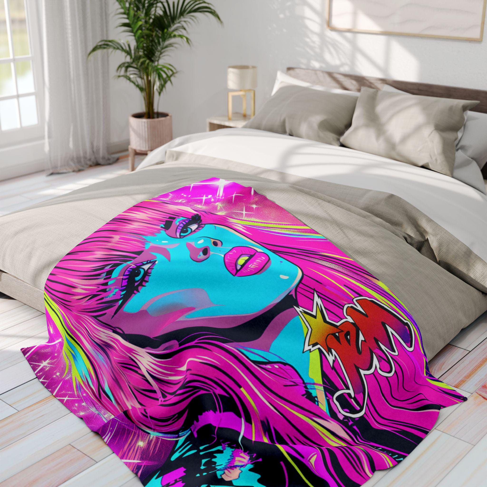 Vibrant Pop Art Fleece Blanket: Retro Colorful Throw