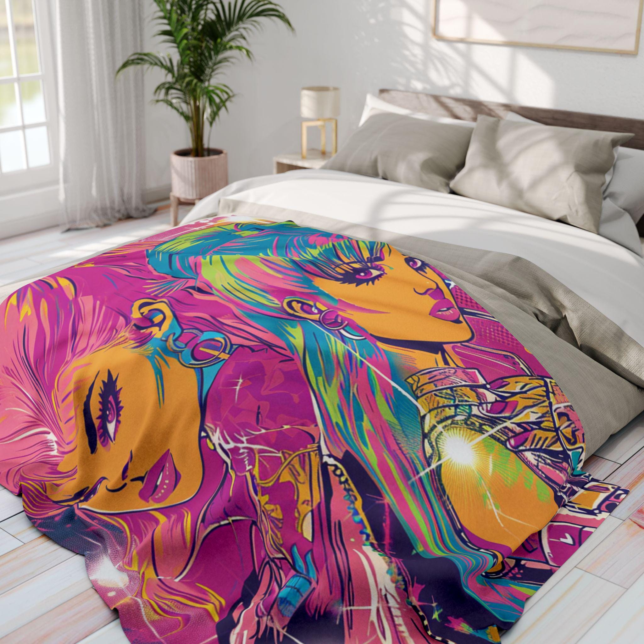 Retro Pop Art Fleece Blanket: Colorful Home Decor Throw