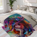 Vibrant Floral Fleece Throw: Whimsical Butterfly Art Blanket for Cozy Home Decor