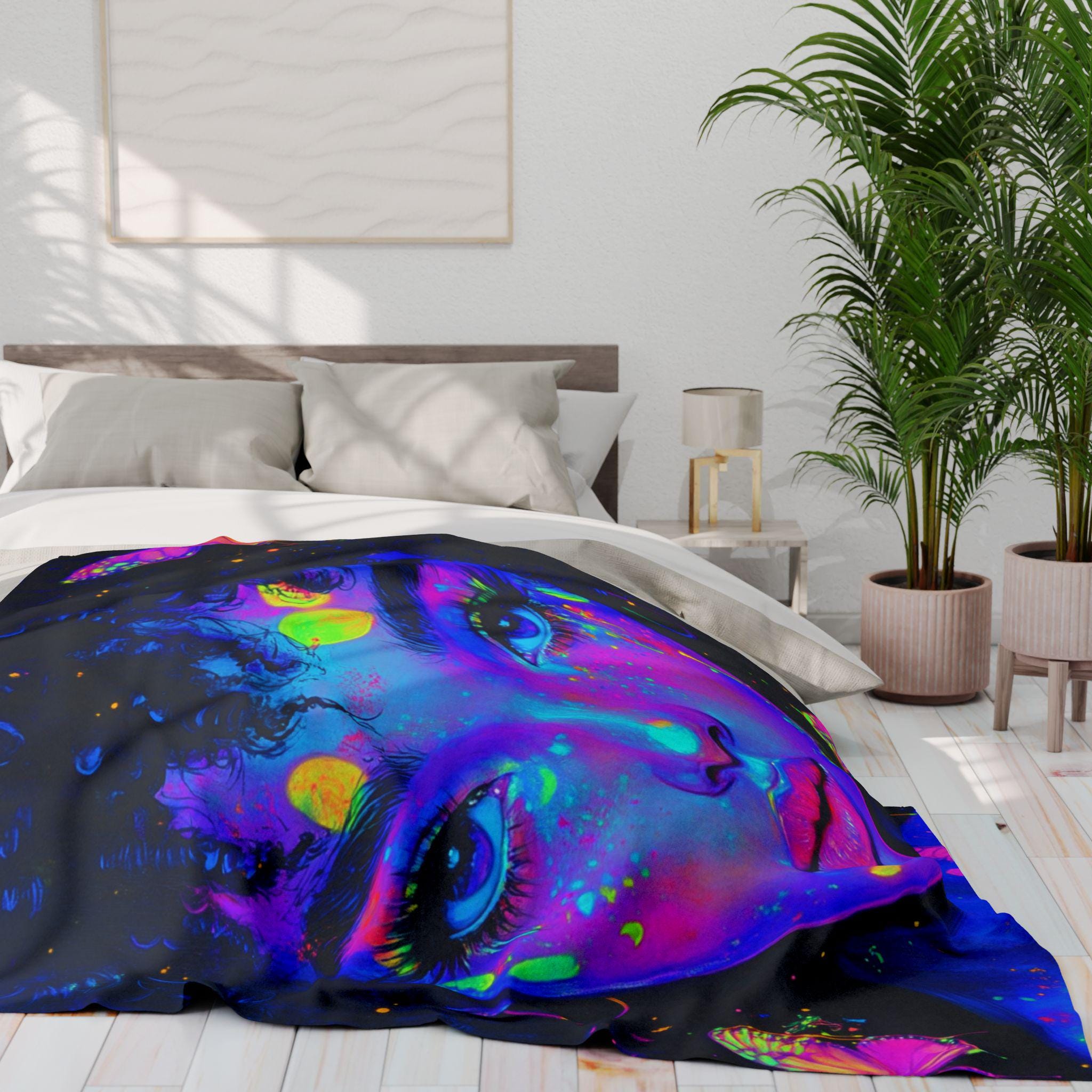 Vibrant Art Fleece Blanket: Colorful Boho Throw, Home Decor