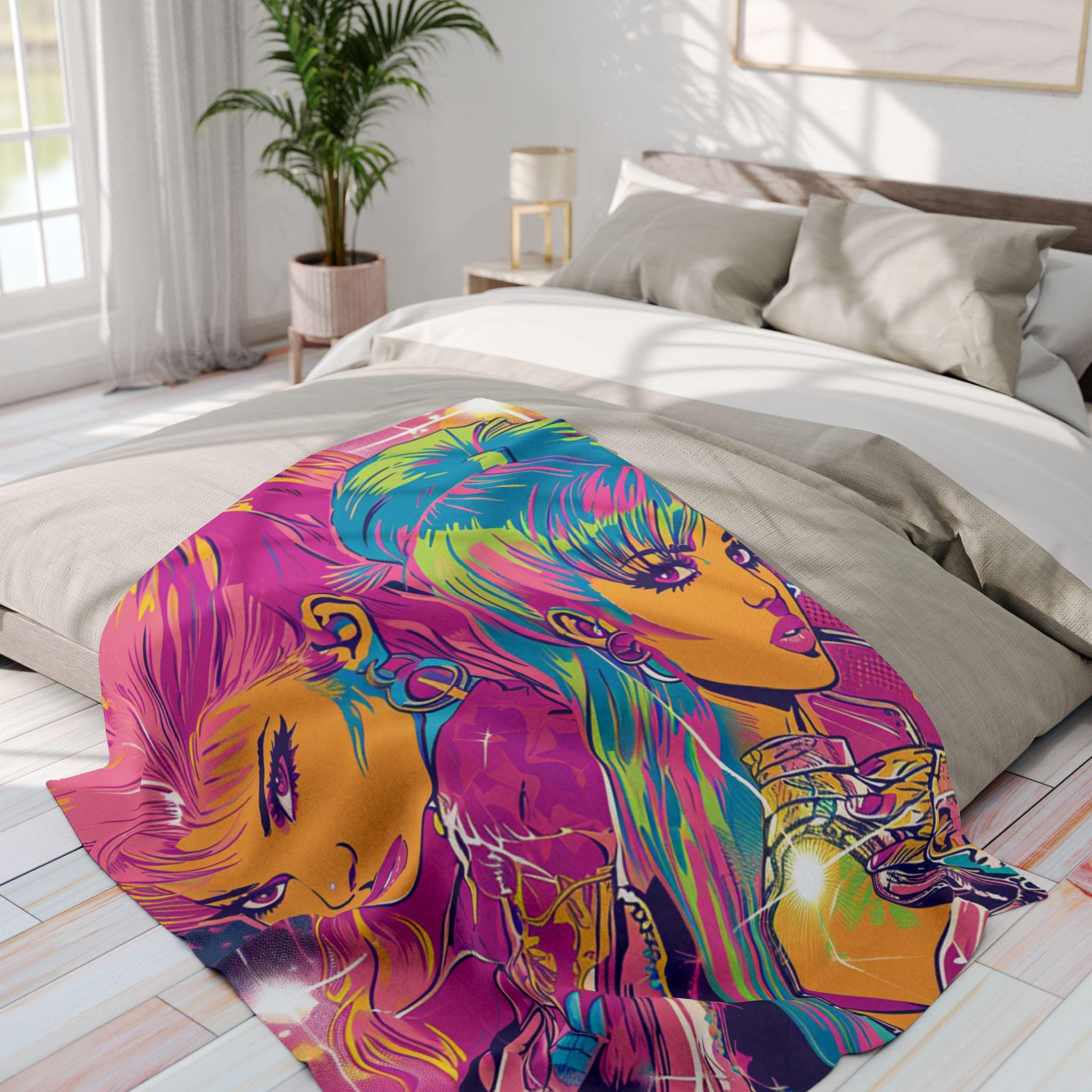 Retro Pop Art Fleece Blanket: Colorful Home Decor Throw