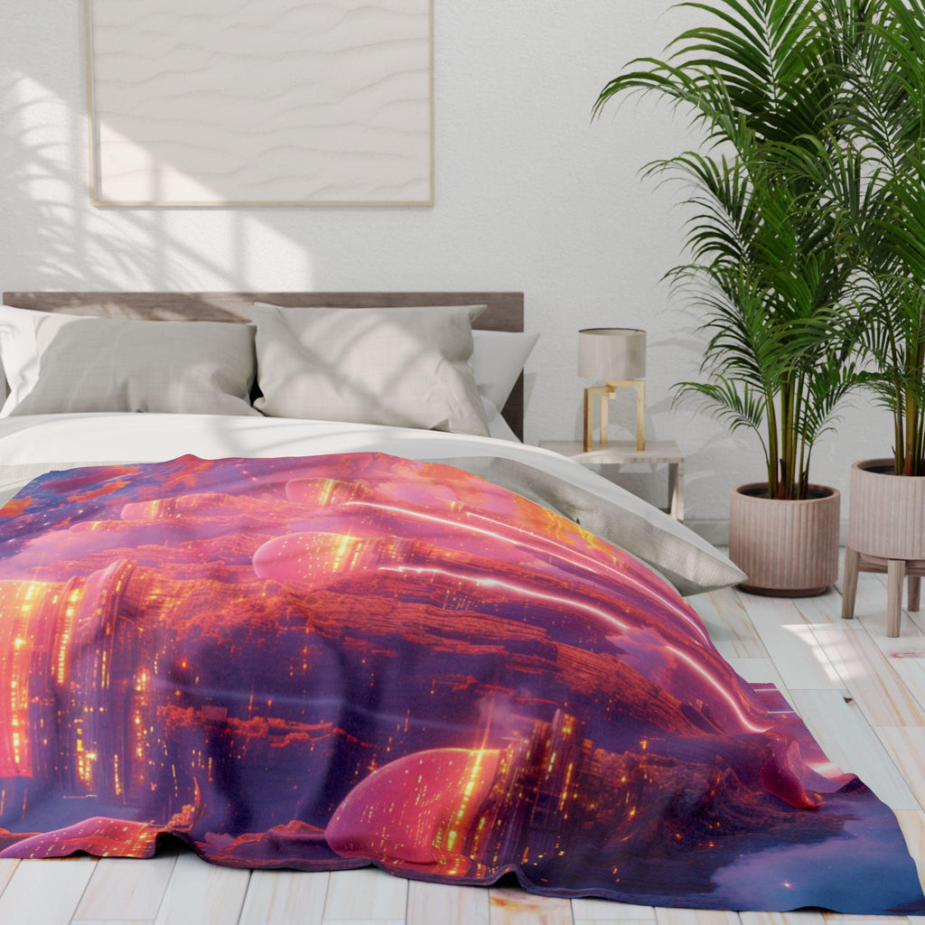 Vibrant Fantasy Fleece Blanket: Cozy Boho Art Decor Throw