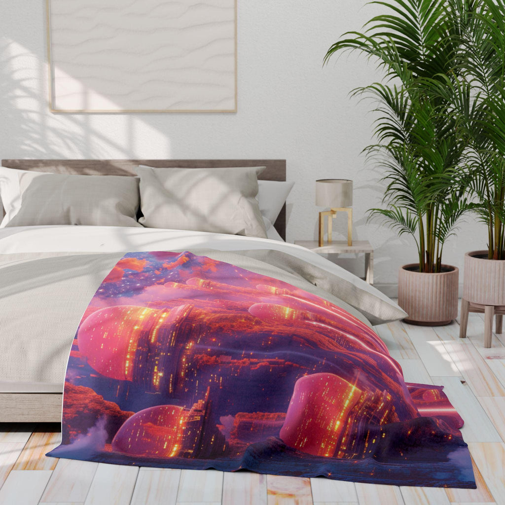 Vibrant Fantasy Fleece Blanket: Cozy Boho Art Decor Throw