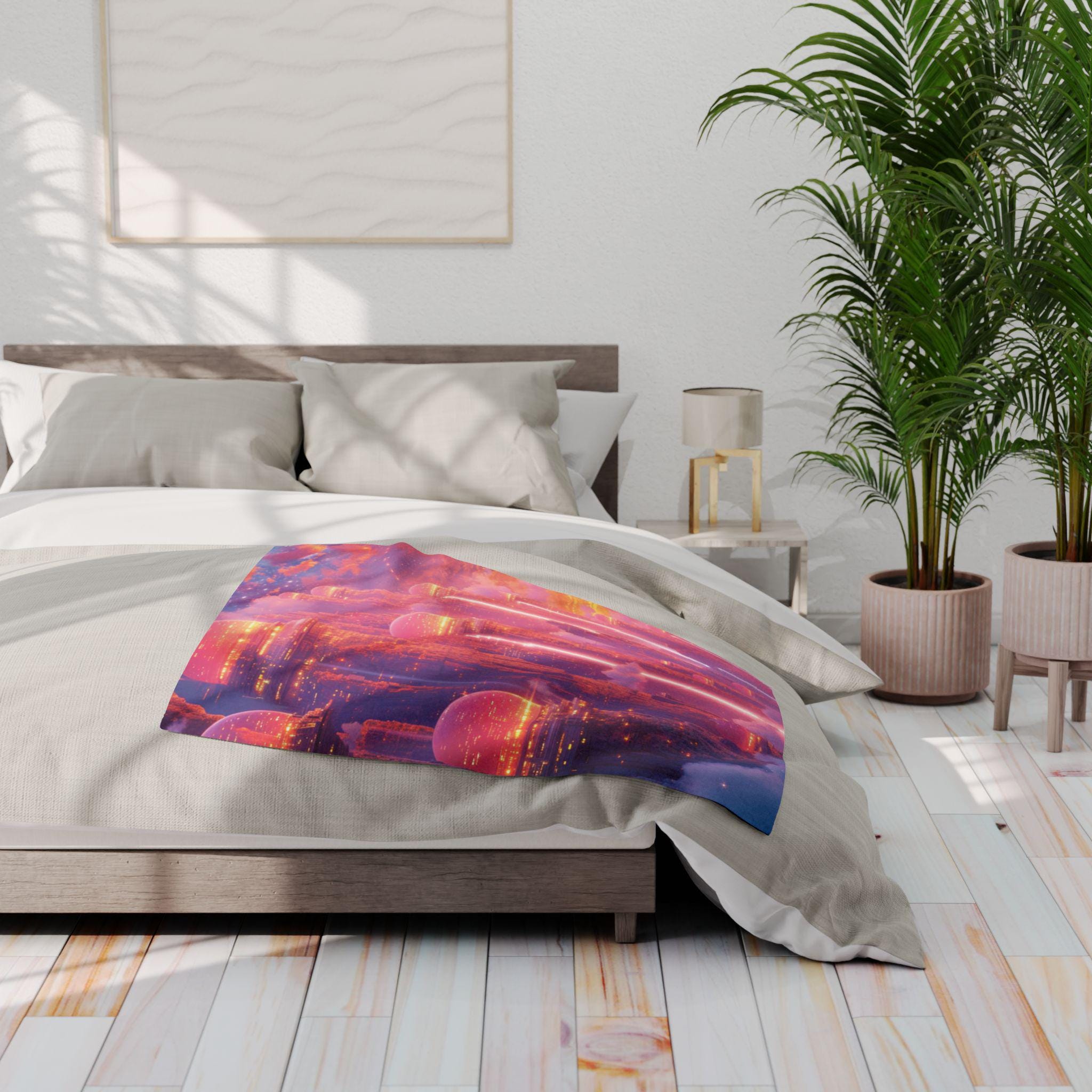 Vibrant Fantasy Fleece Blanket: Cozy Boho Art Decor Throw