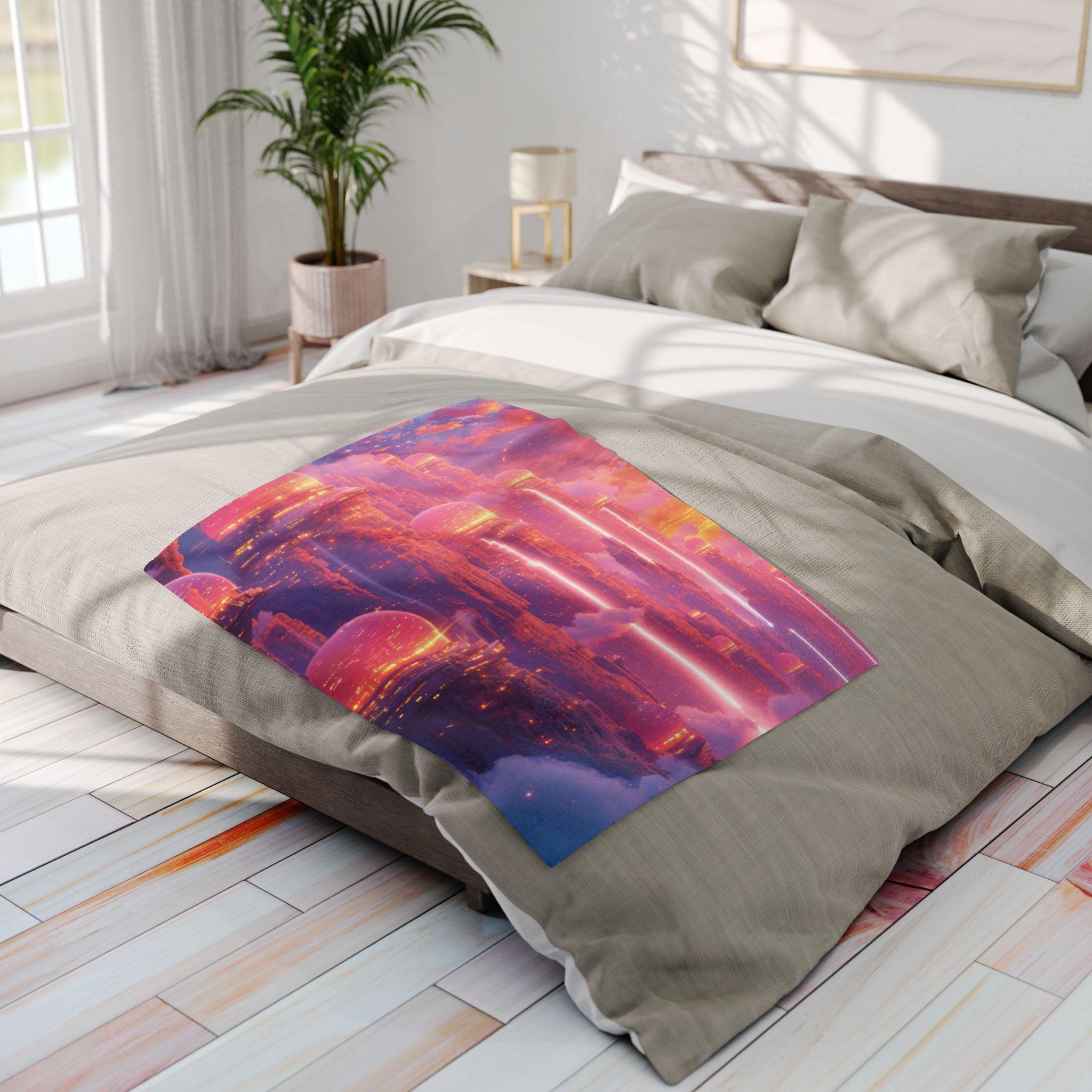 Vibrant Fantasy Fleece Blanket: Cozy Boho Art Decor Throw