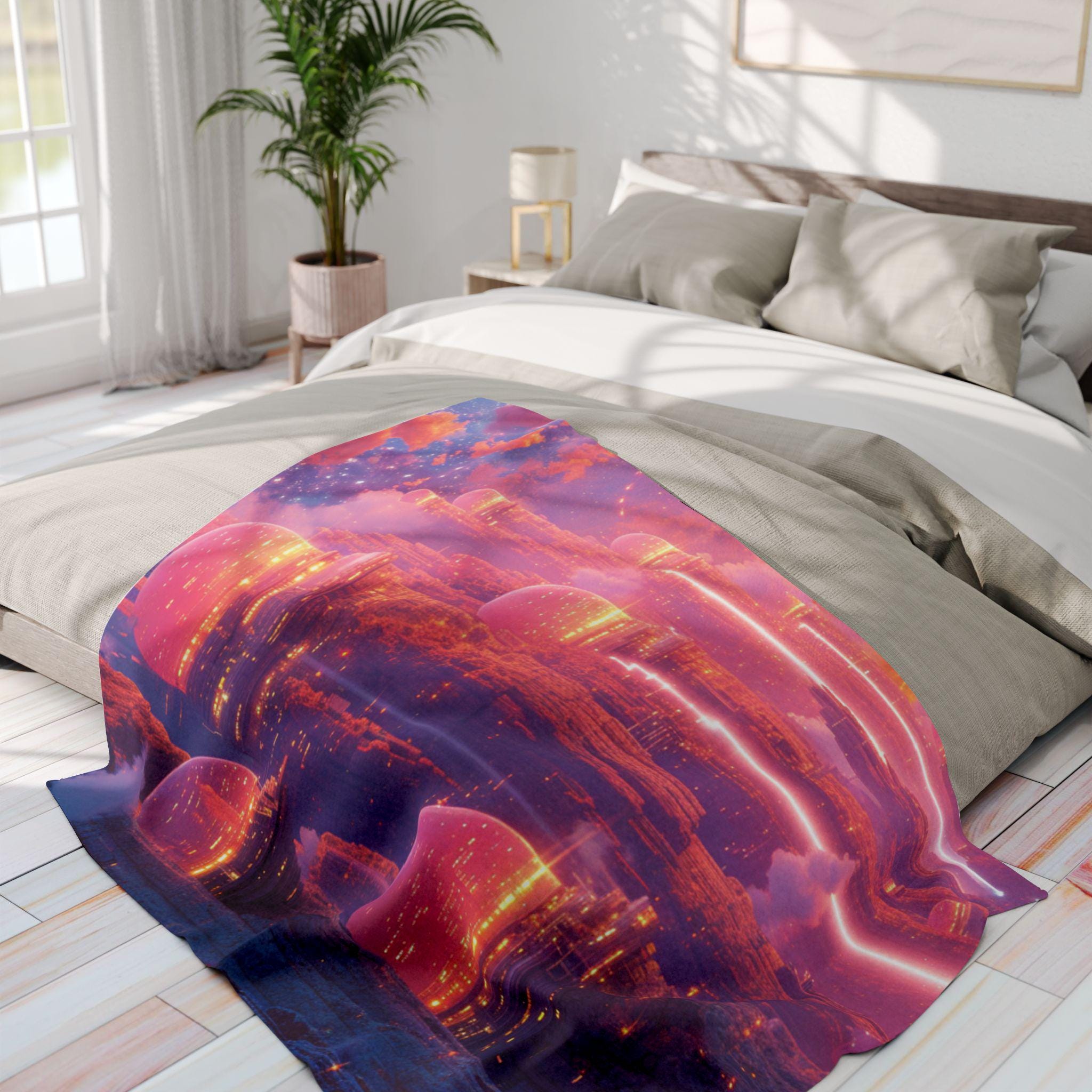 Vibrant Fantasy Fleece Blanket: Cozy Boho Art Decor Throw
