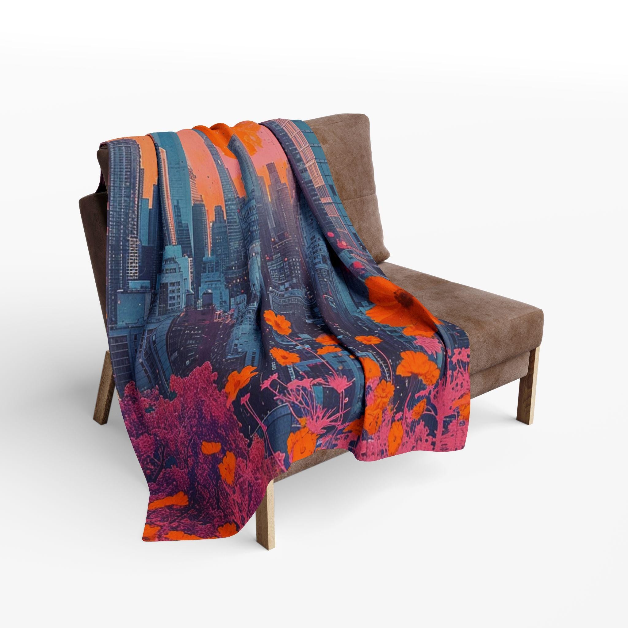Parody Vibrant Cityscape Fleece Throw: Cozy Urban Decor, Artistic Gift, Colorful Modern Home Accent