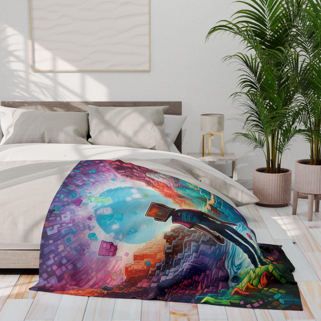 Parody Vibrant Arctic Fleece Gaming Blanket: Cozy Video Game Decor for Playroom & Bedroom Accessories