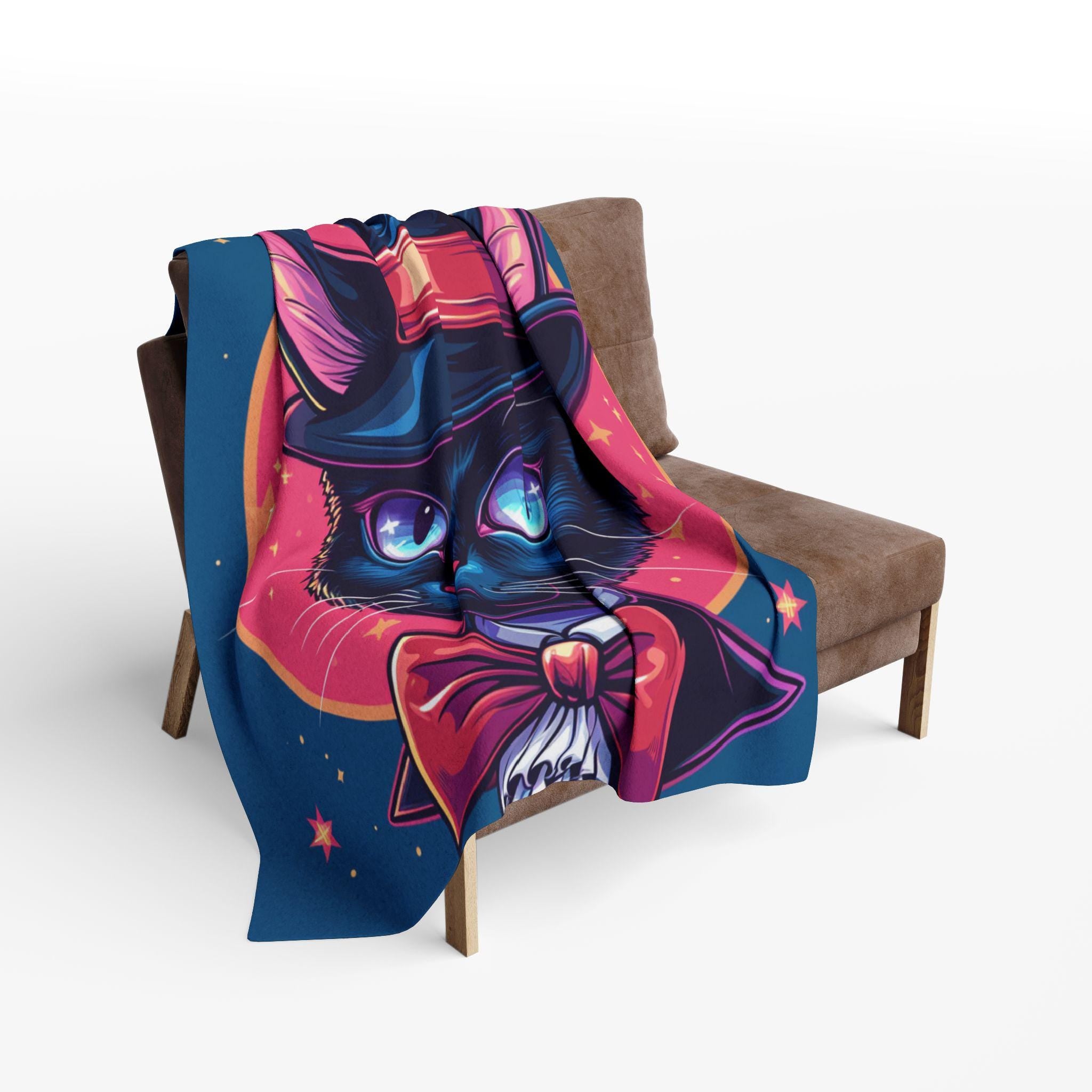Magical Cat Art Fleece Blanket: Whimsical Home Decor