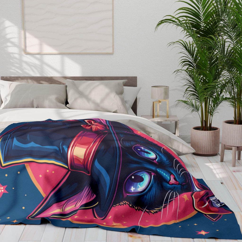 Magical Cat Art Fleece Blanket: Whimsical Home Decor