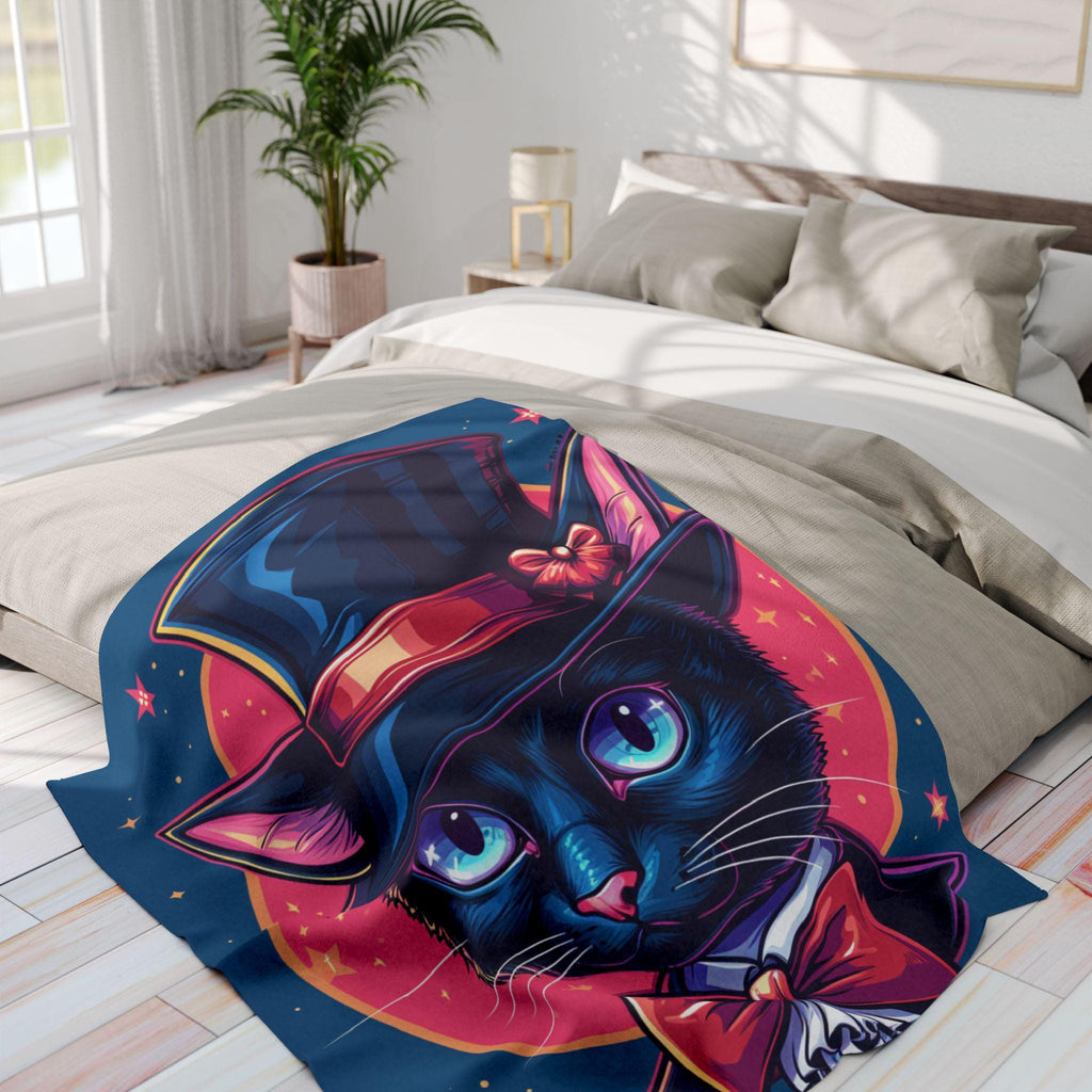 Magical Cat Art Fleece Blanket: Whimsical Home Decor