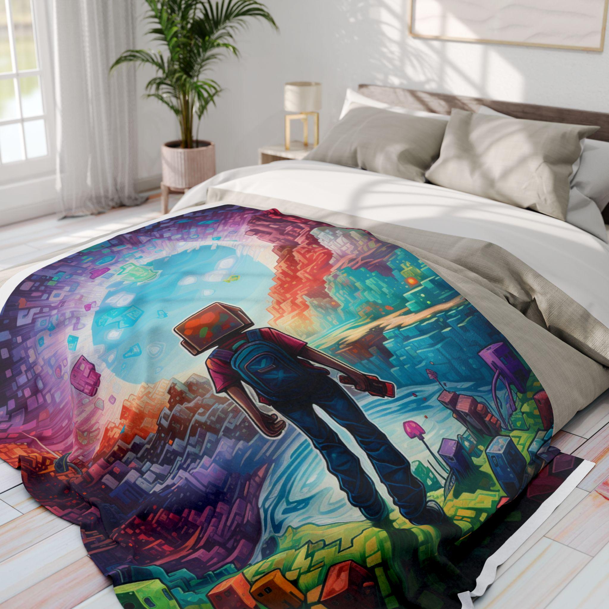 Parody Vibrant Arctic Fleece Gaming Blanket: Cozy Video Game Decor for Playroom & Bedroom Accessories