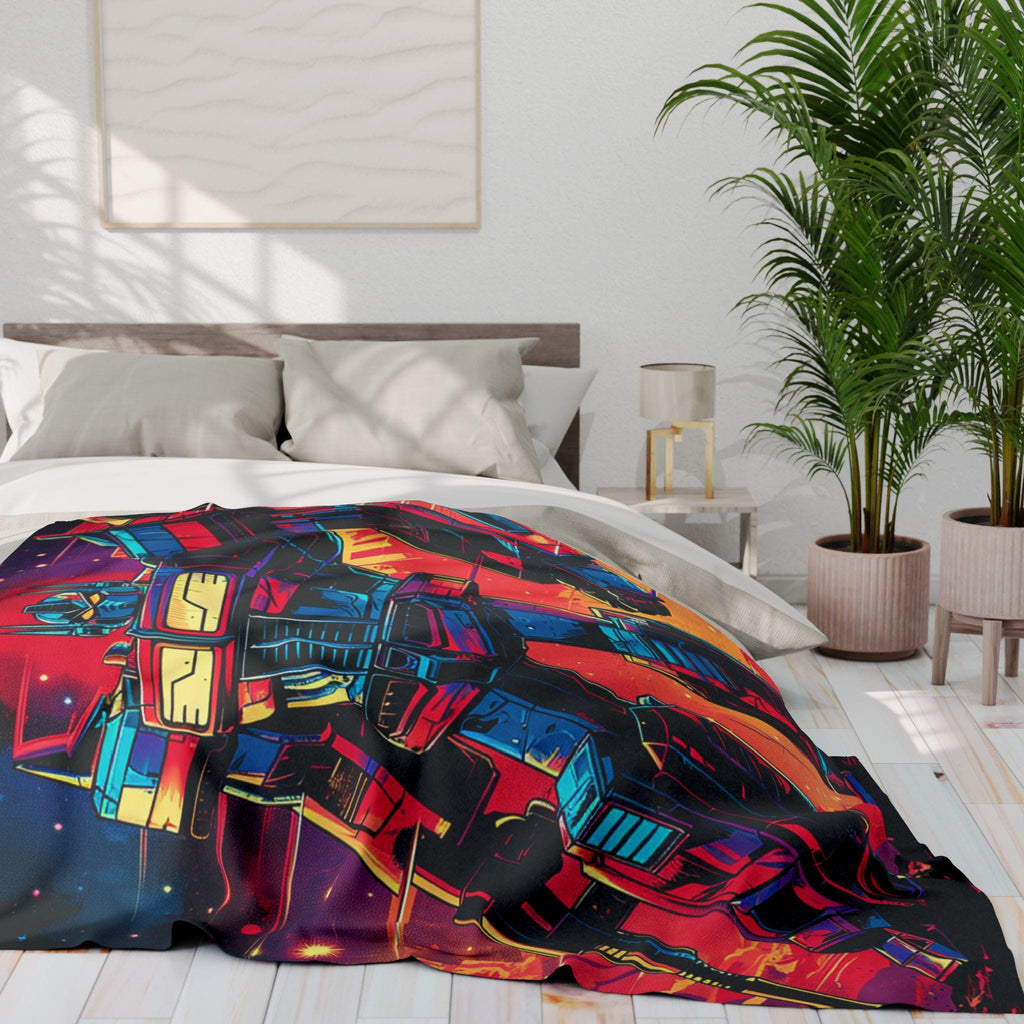 Robot Arctic Fleece Blanket: Vibrant 80s Throw, Gamer Gift