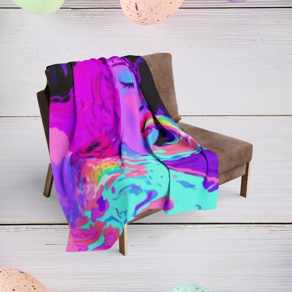 Parody Rainbow Psychedelic Fleece Throw - Vibrant Cozy Blanket for Bedroom, Couch & Winter Snuggles