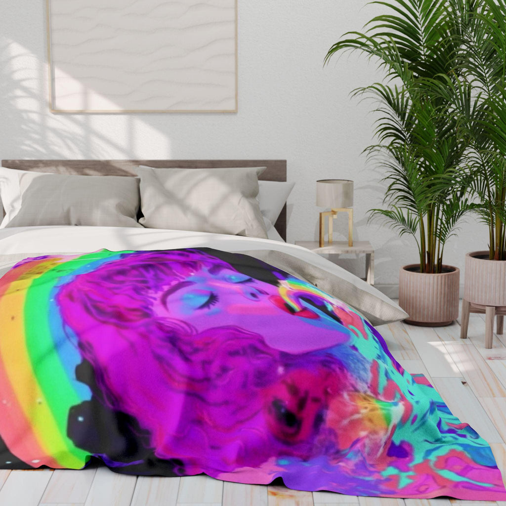 Parody Rainbow Psychedelic Fleece Throw - Vibrant Cozy Blanket for Bedroom, Couch & Winter Snuggles