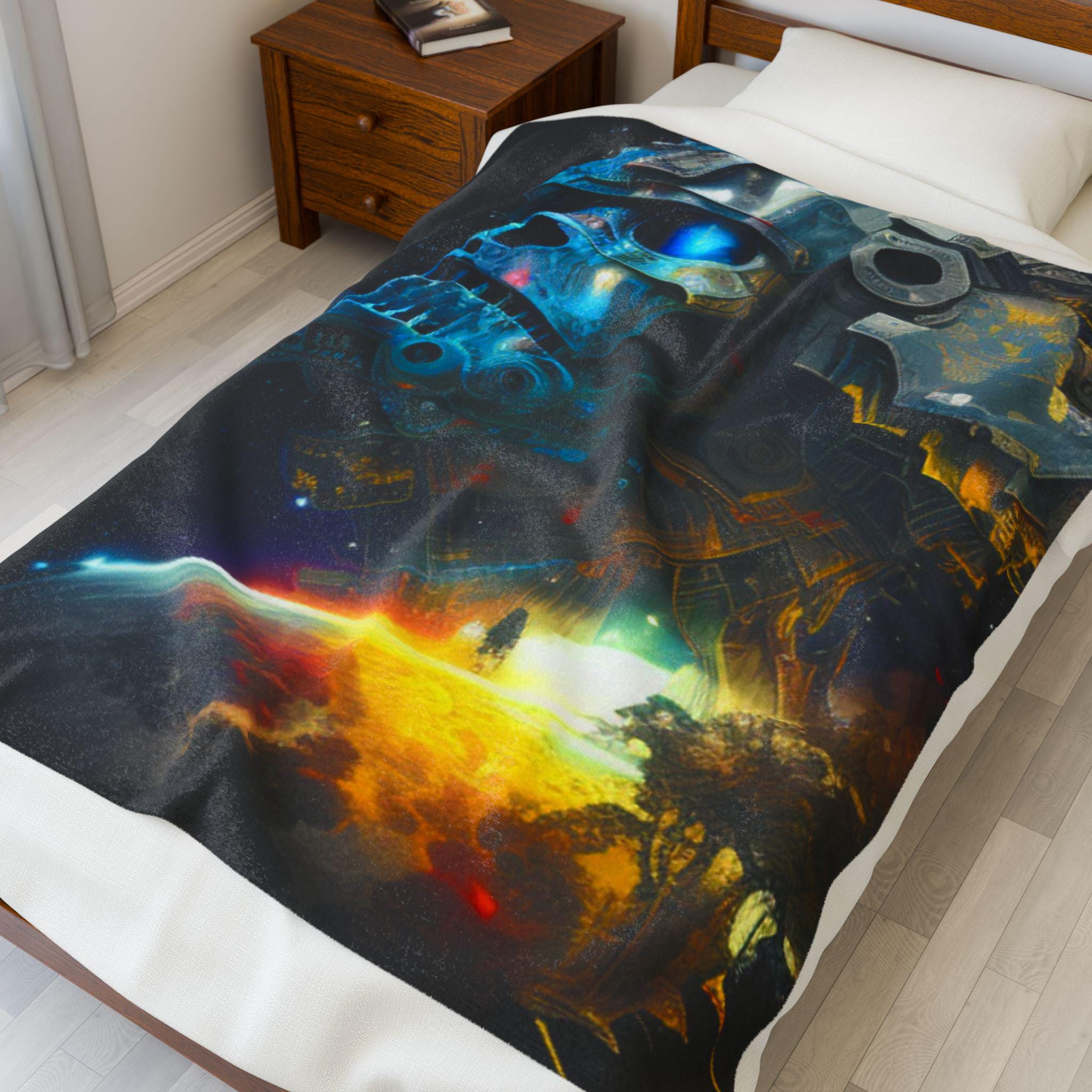 Cosmic Skull Velveteen Plush Blanket: Sci-Fi Star Style Throw