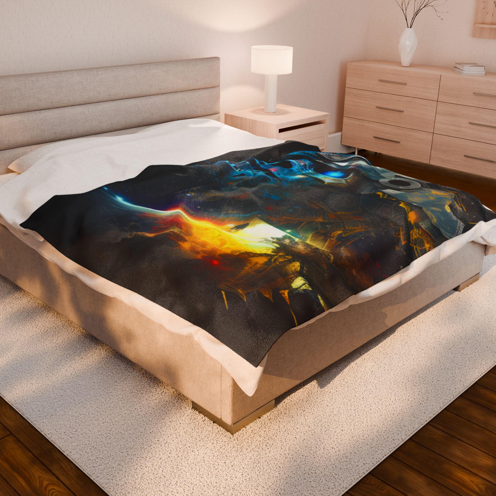 Cosmic Skull Velveteen Plush Blanket: Sci-Fi Star Style Throw