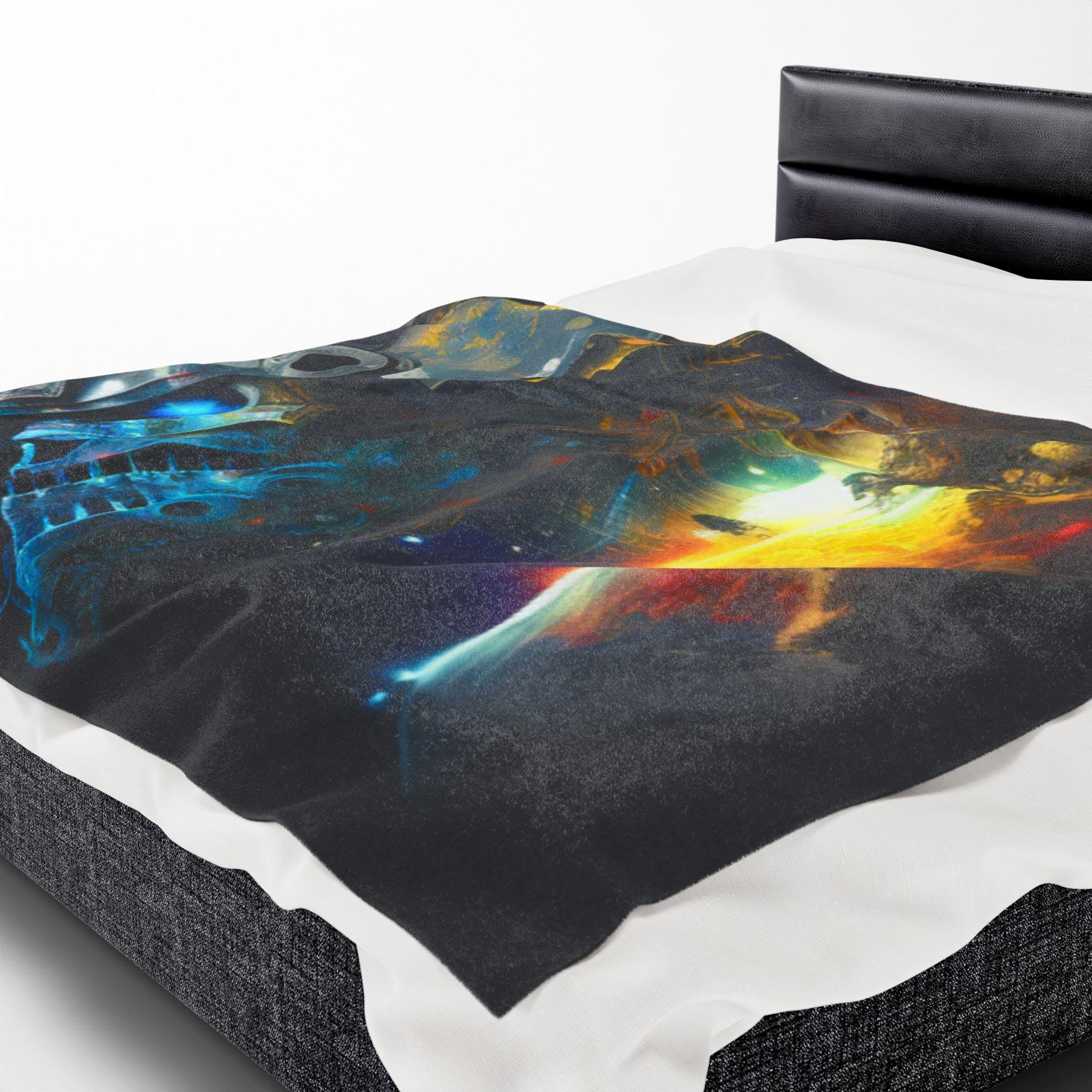 Cosmic Skull Velveteen Plush Blanket: Sci-Fi Star Style Throw