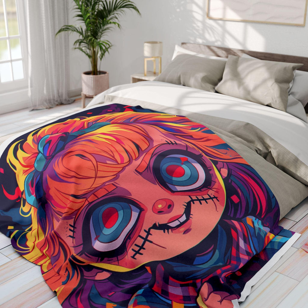Parody Quirky Halloween Doll Fleece Throw: Cozy, Colorful Blanket for Kids' Room Decor & Snuggling