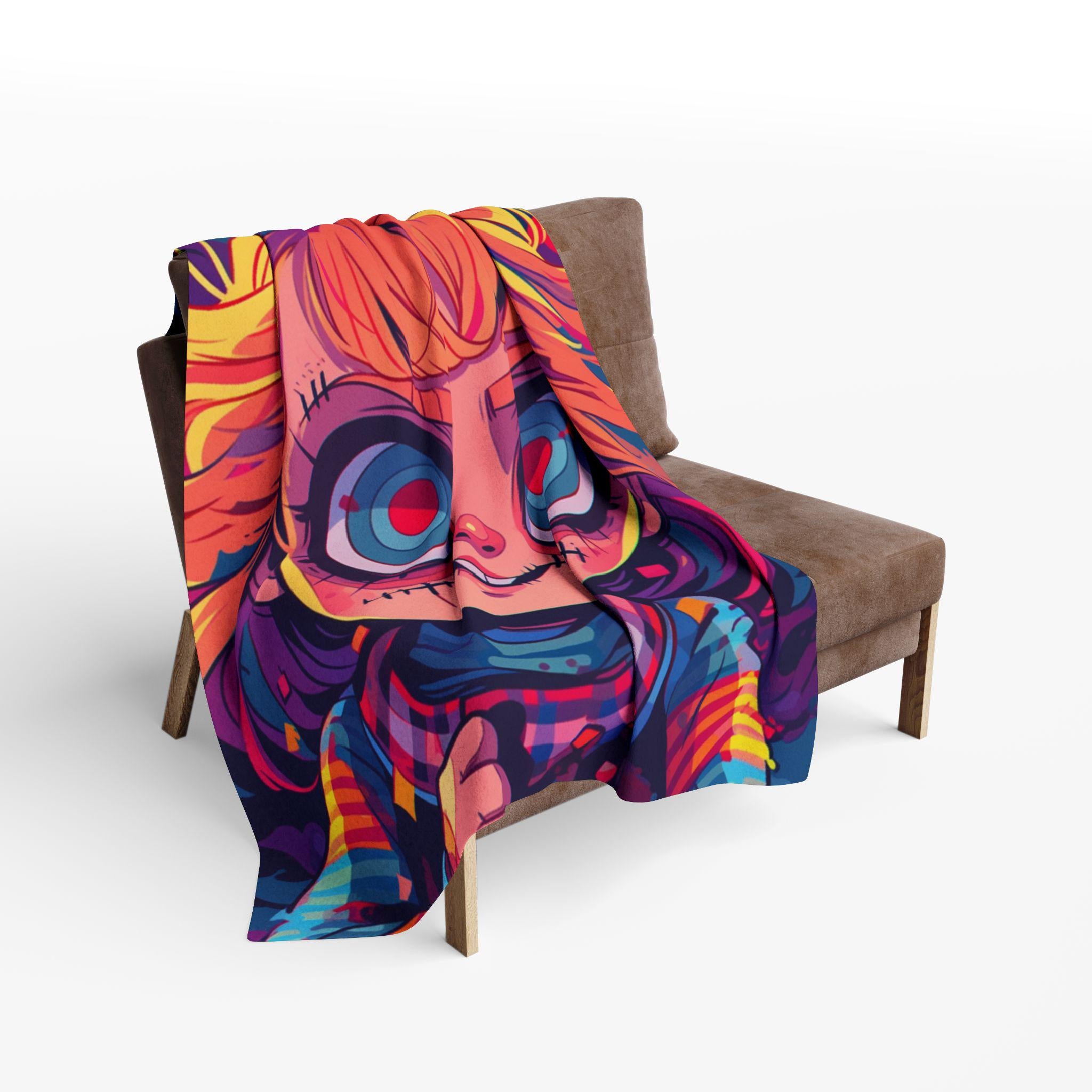 Parody Quirky Halloween Doll Fleece Throw: Cozy, Colorful Blanket for Kids' Room Decor & Snuggling