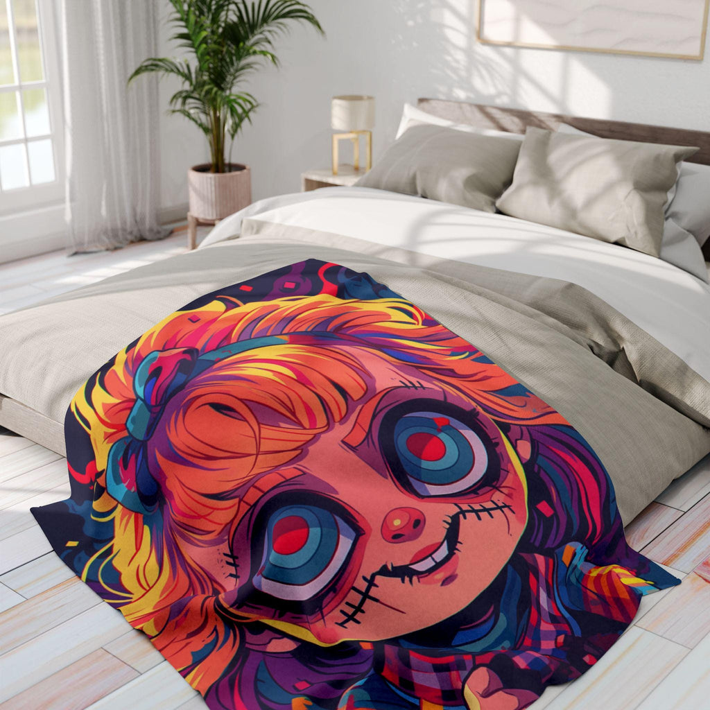 Parody Quirky Halloween Doll Fleece Throw: Cozy, Colorful Blanket for Kids' Room Decor & Snuggling