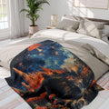 Parody Enchanted Mushroom Landscape Fleece Throw: Cozy Boho Decor for Nature Lovers & Stargazers