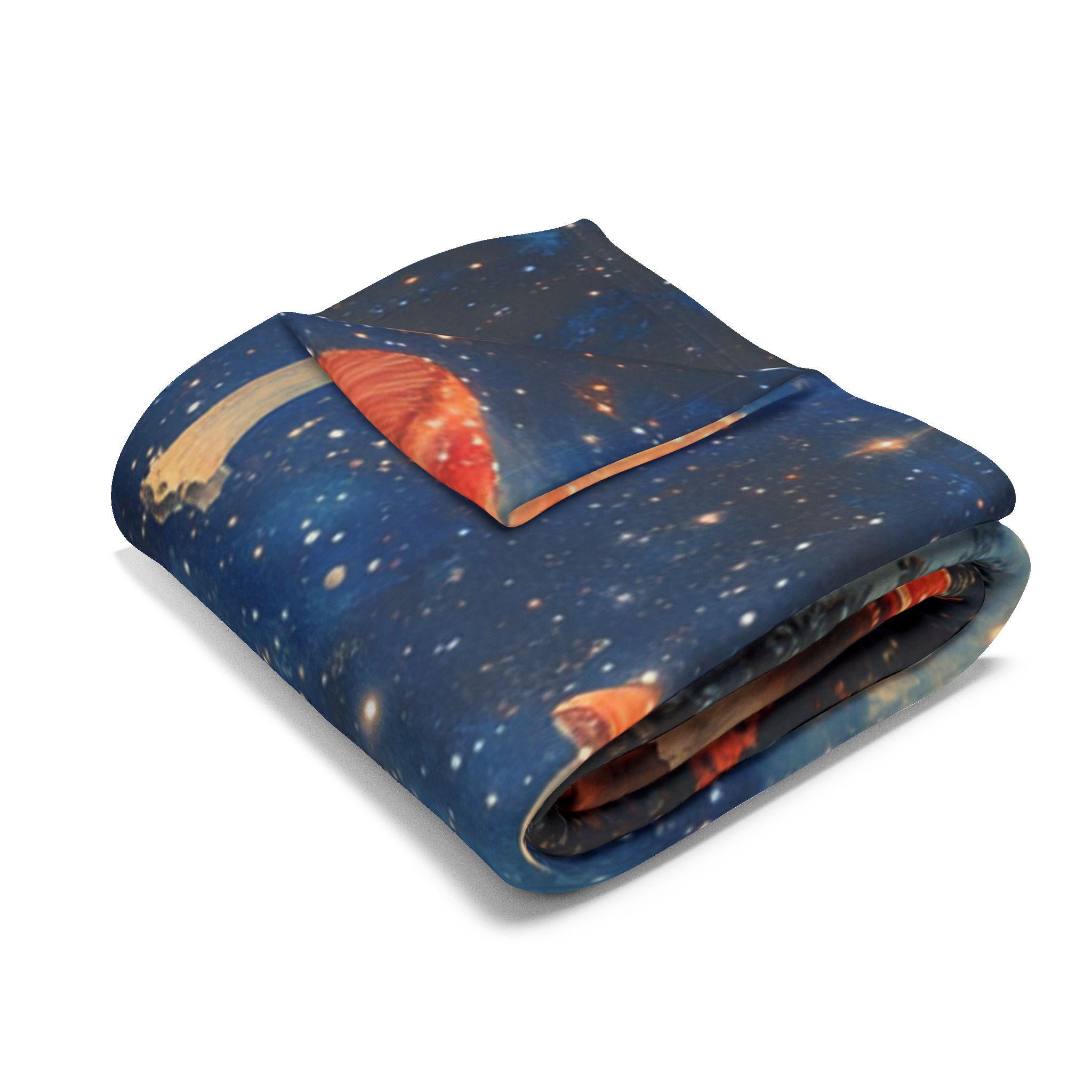 Parody Enchanted Mushroom Landscape Fleece Throw: Cozy Boho Decor for Nature Lovers & Stargazers
