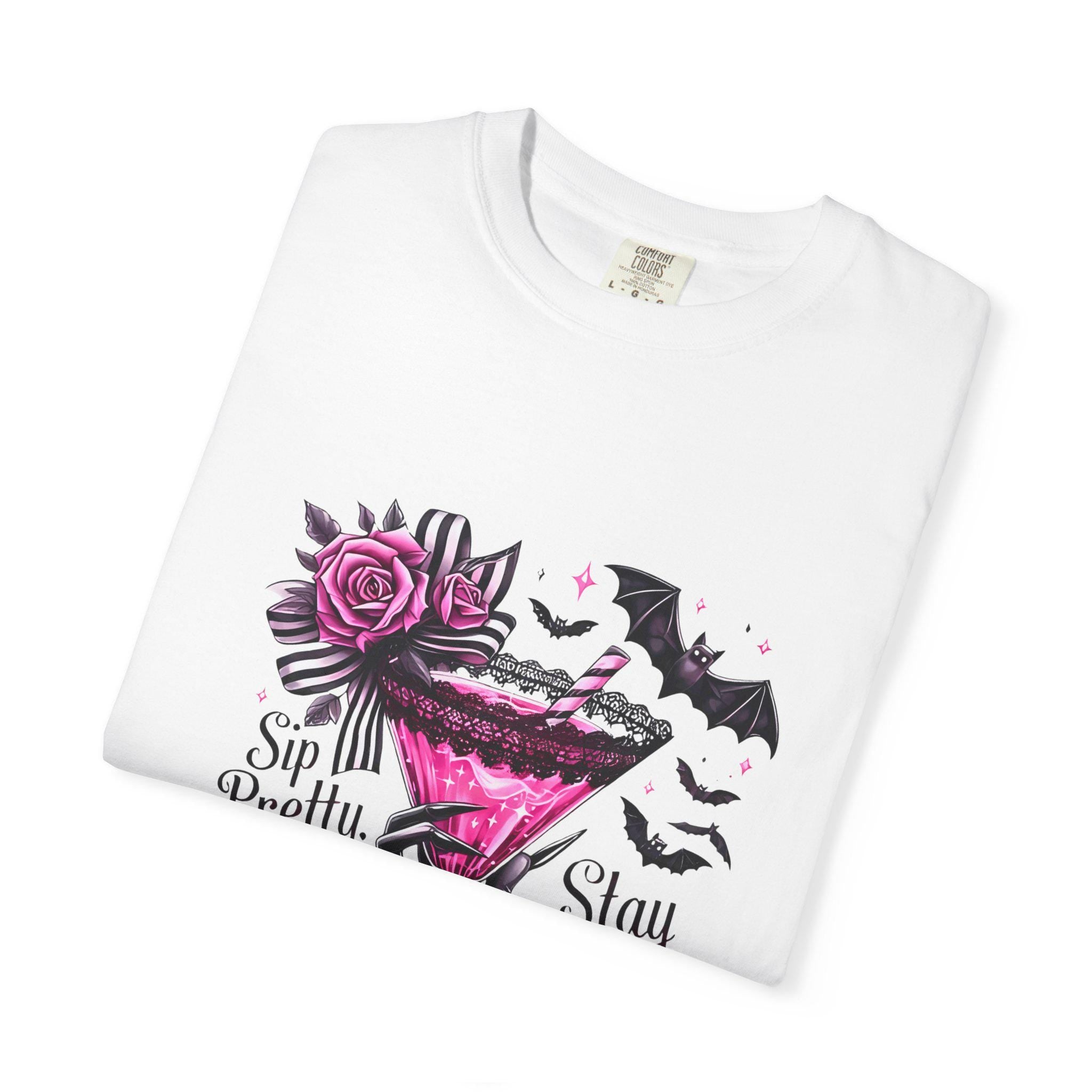 Sip Pretty Stay Spooky T-Shirt: Halloween Graphic Tee, Vintage Style
