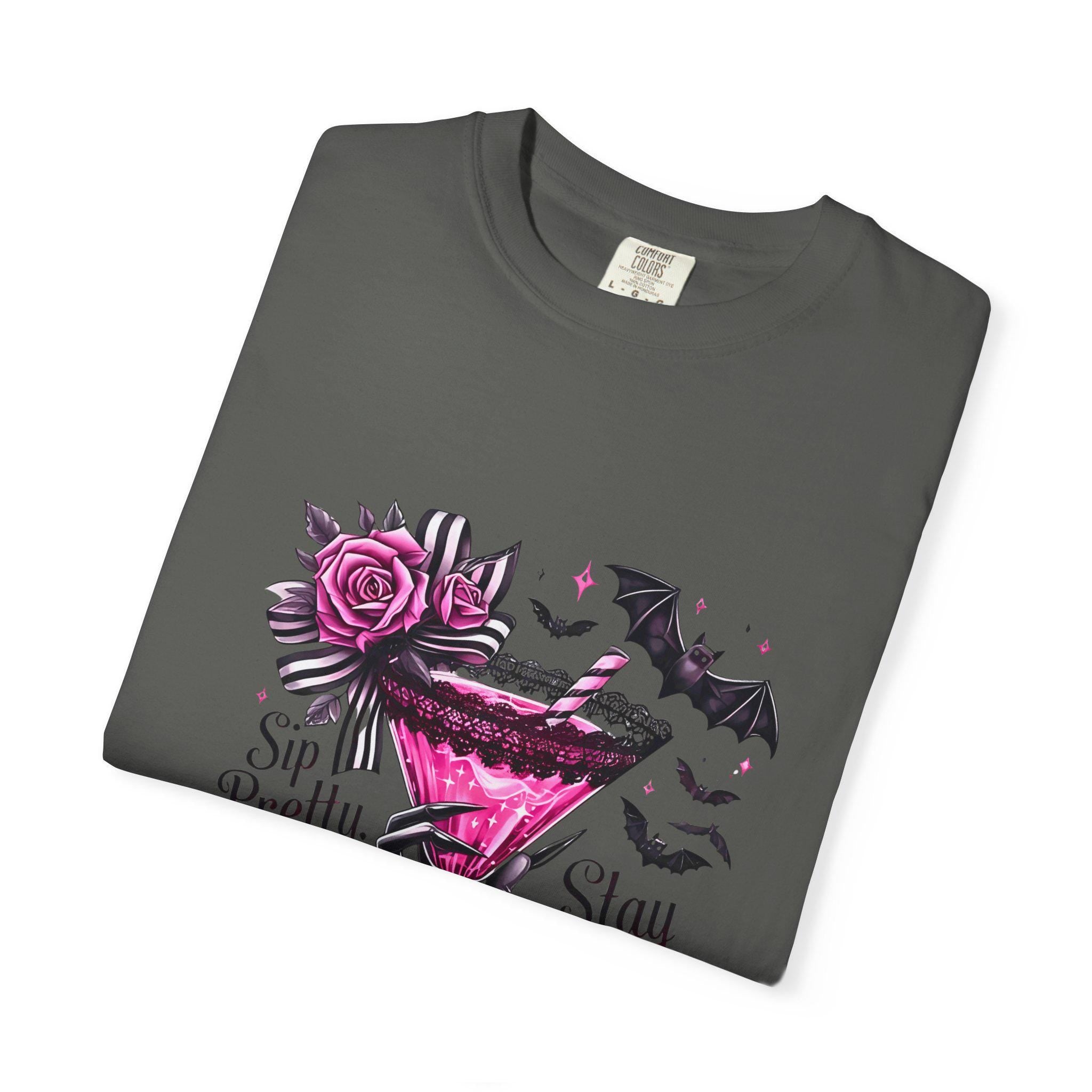 Sip Pretty Stay Spooky T-Shirt: Halloween Graphic Tee, Vintage Style