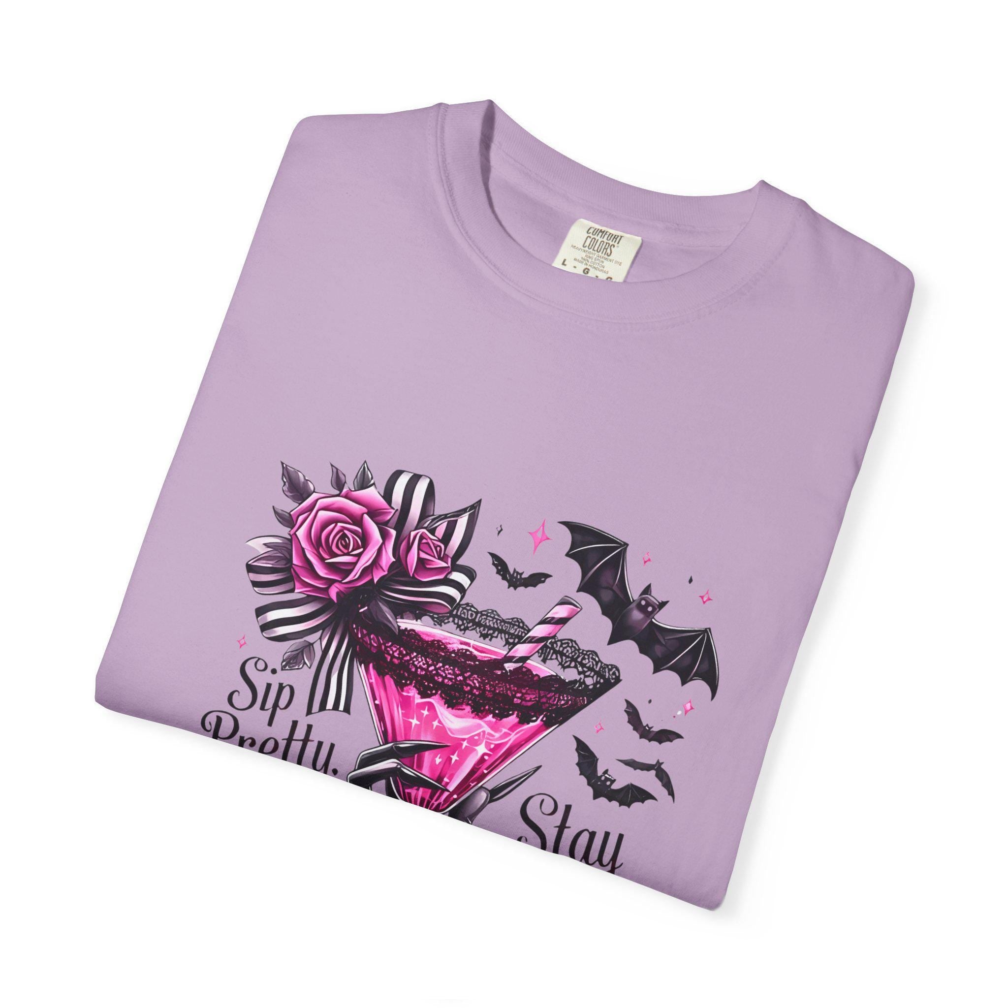Sip Pretty Stay Spooky T-Shirt: Halloween Graphic Tee, Vintage Style