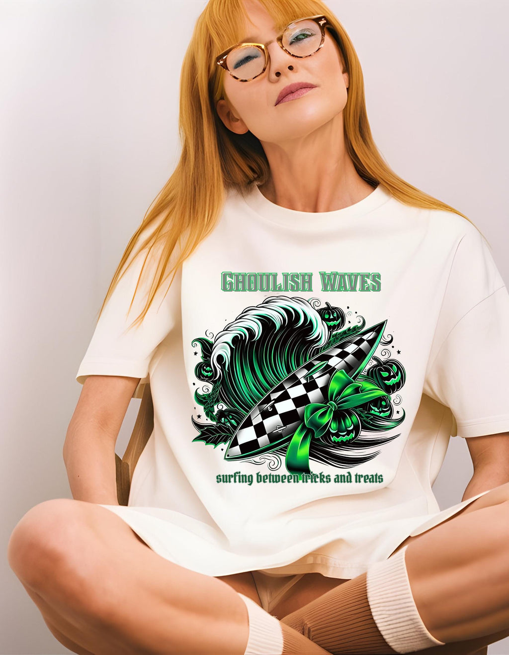 Ghoulish Waves T-shirt: Halloween Surf Tee, Retro Style