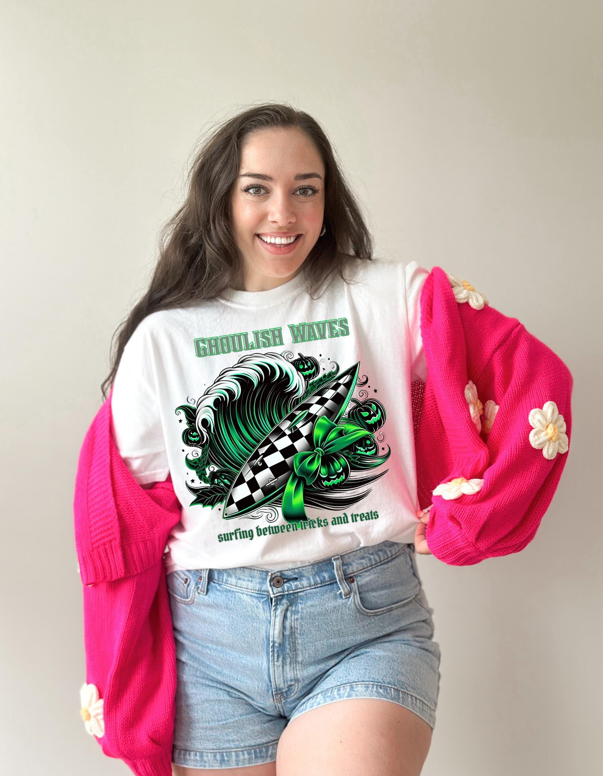 Ghoulish Waves T-shirt: Halloween Surf Tee, Retro Style