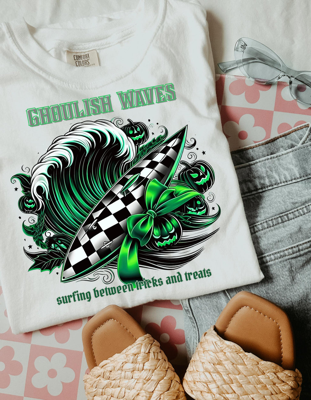 Ghoulish Waves T-shirt: Halloween Surf Tee, Retro Style