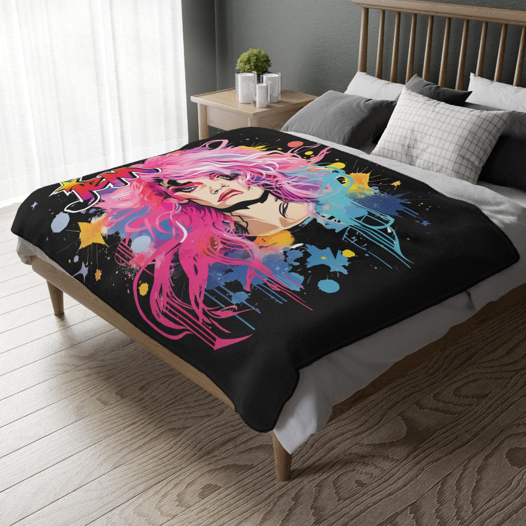 Jem and the Holograms Velveteen Blanket: 80s Cartoon Throw, Personalizable