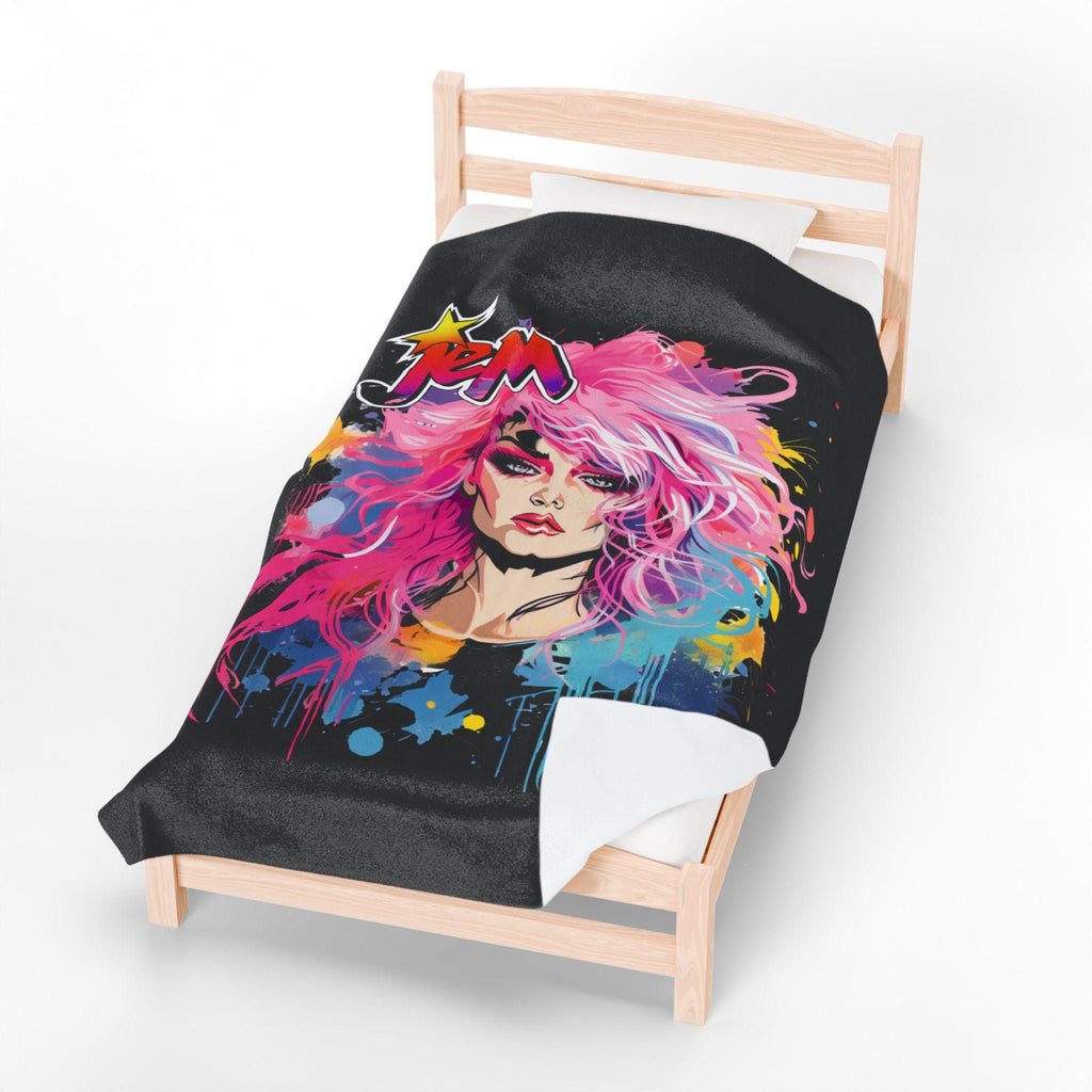 Jem Inspired Velveteen Plush Blanket: Colorful 80s Throw - Soft Cozy Home Decor Gift