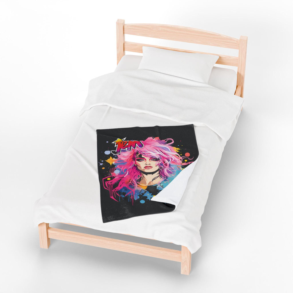 Jem Inspired Velveteen Plush Blanket: Colorful 80s Throw - Soft Cozy Home Decor Gift
