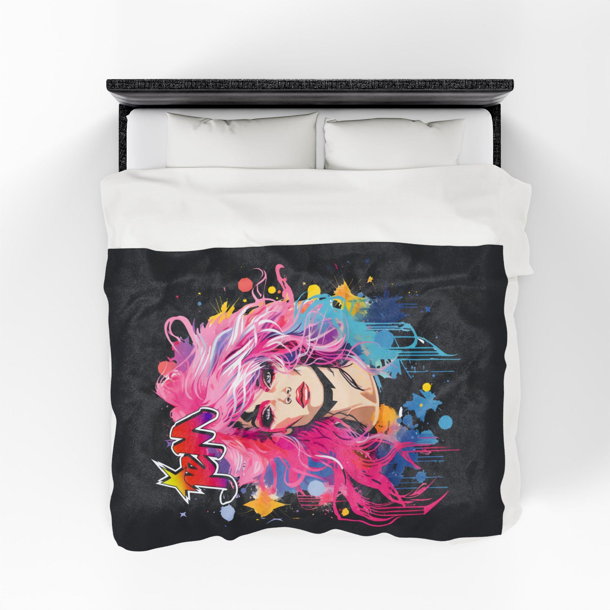 Jem Inspired Velveteen Plush Blanket: Colorful 80s Throw - Soft Cozy Home Decor Gift