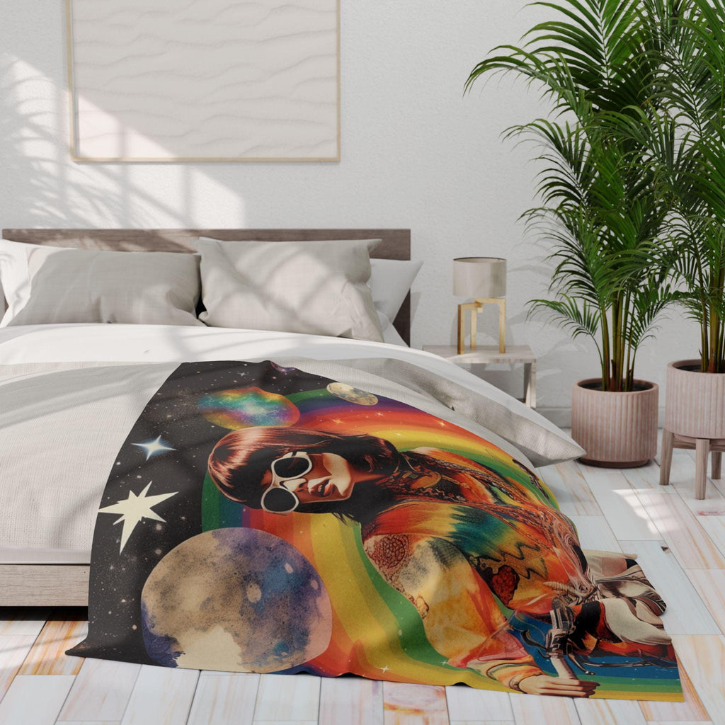 Parody Psychedelic Arctic Fleece: Retro Boho Galaxy Throw for Festivals, Home Decor & Unique Gifts